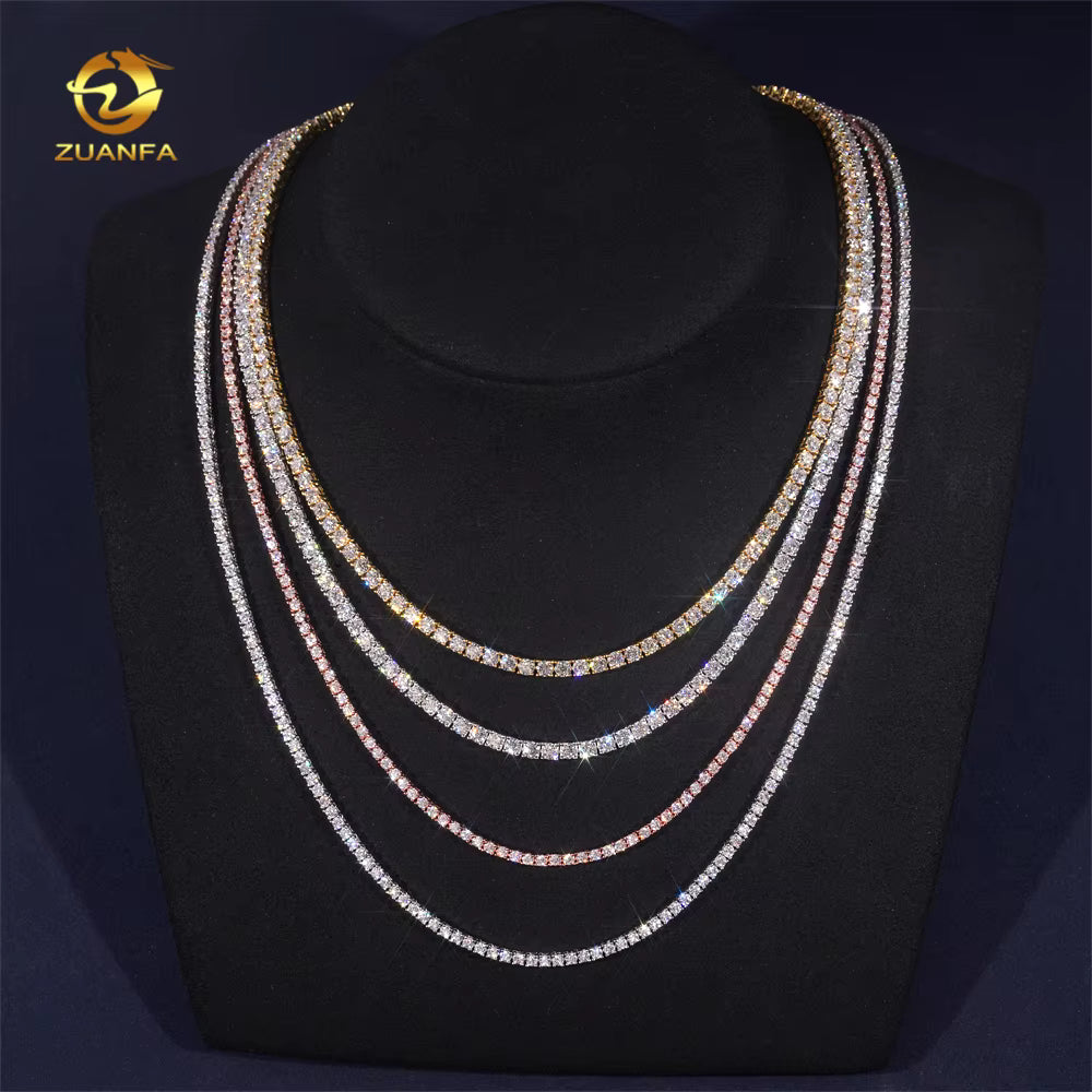Luxury Men Women Hip Hop Iced Out Fine Jewelry 2MM 3MM 4MM 5MM Lab Diamond S925 Silver Vvs Moissanite Tennis Chain Necklace