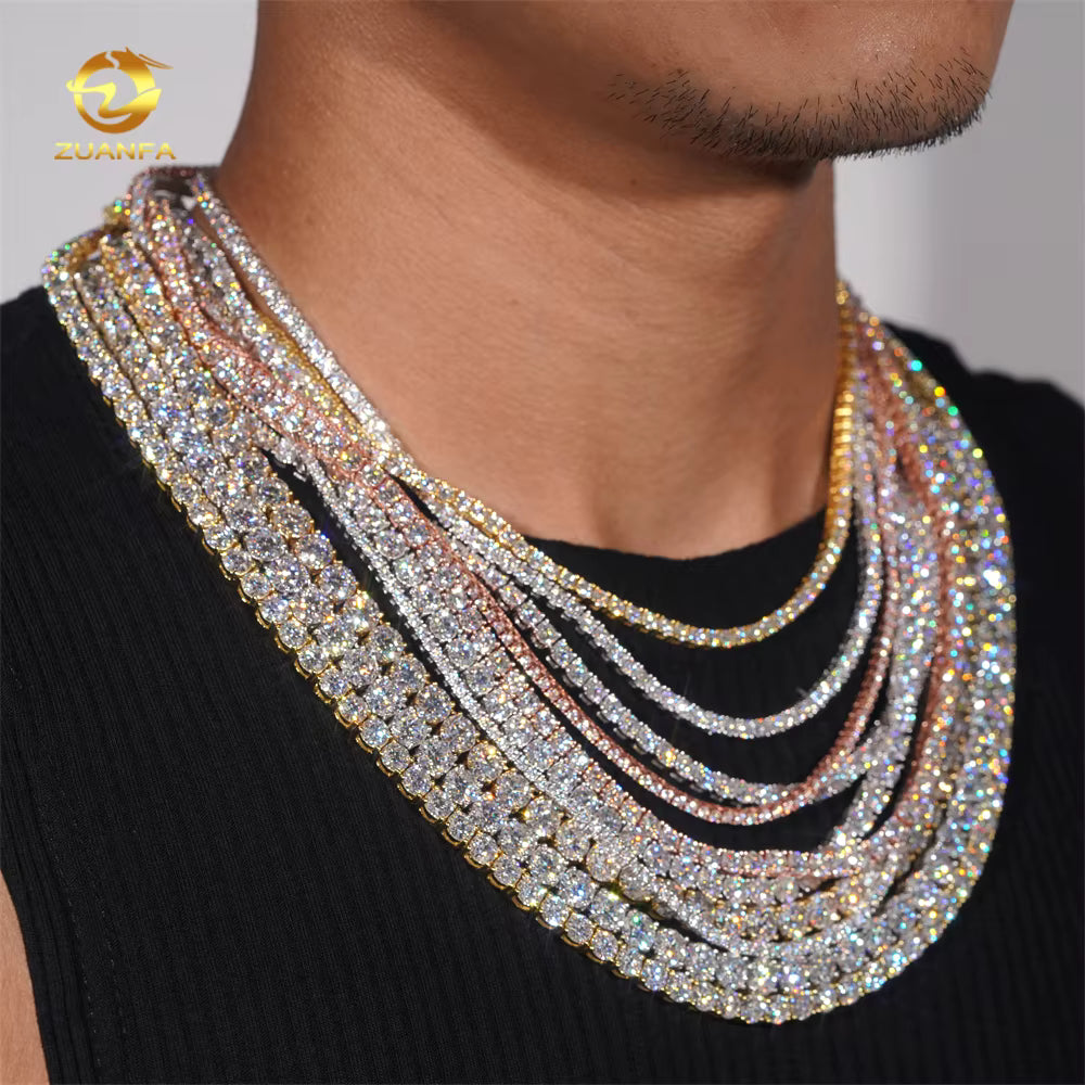 Luxury Men Women Hip Hop Iced Out Fine Jewelry 2MM 3MM 4MM 5MM Lab Diamond S925 Silver Vvs Moissanite Tennis Chain Necklace