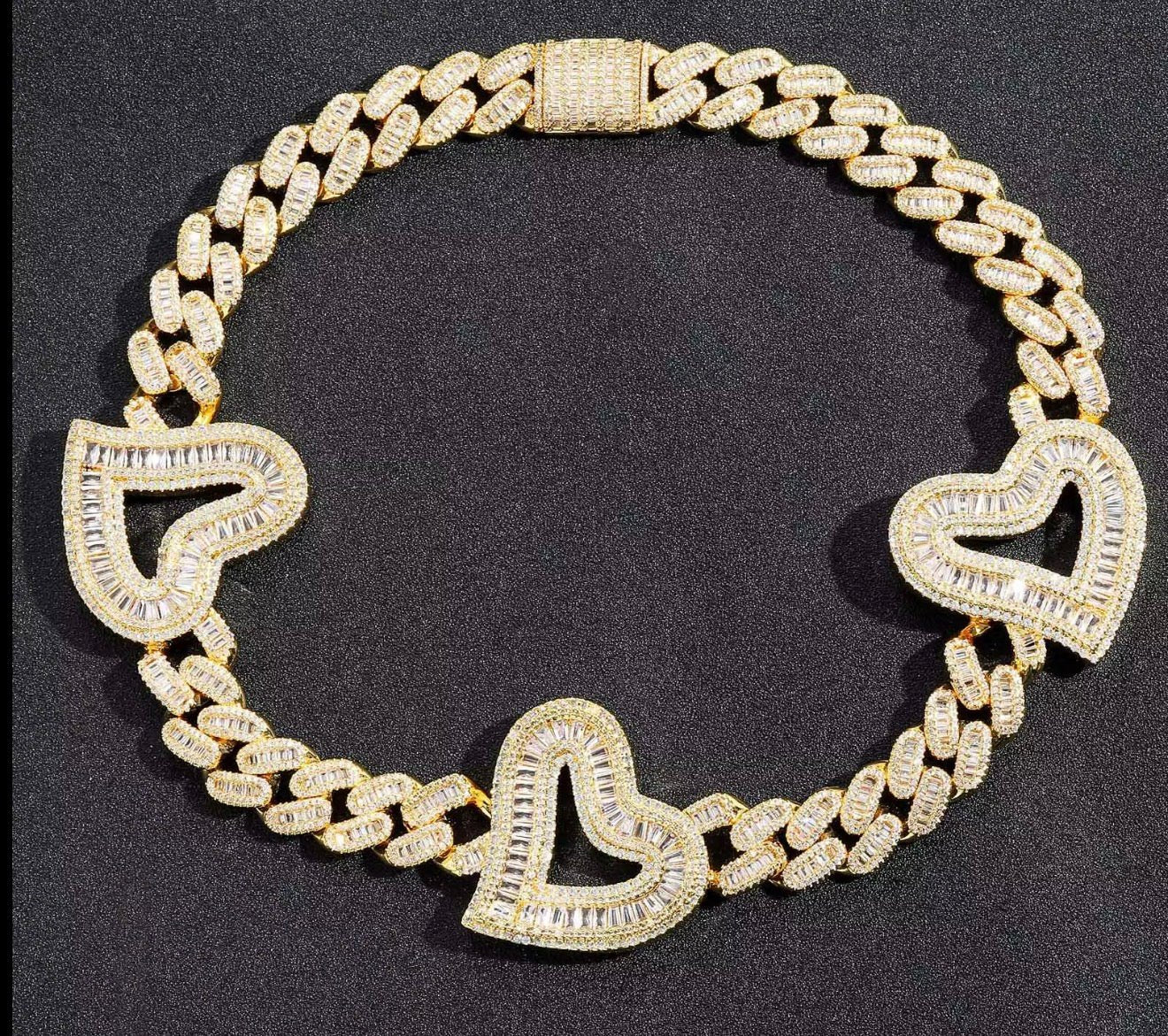 Baguette Heart Cuban Link Chain Necklace - Virtue JewelSilver16"Necklace