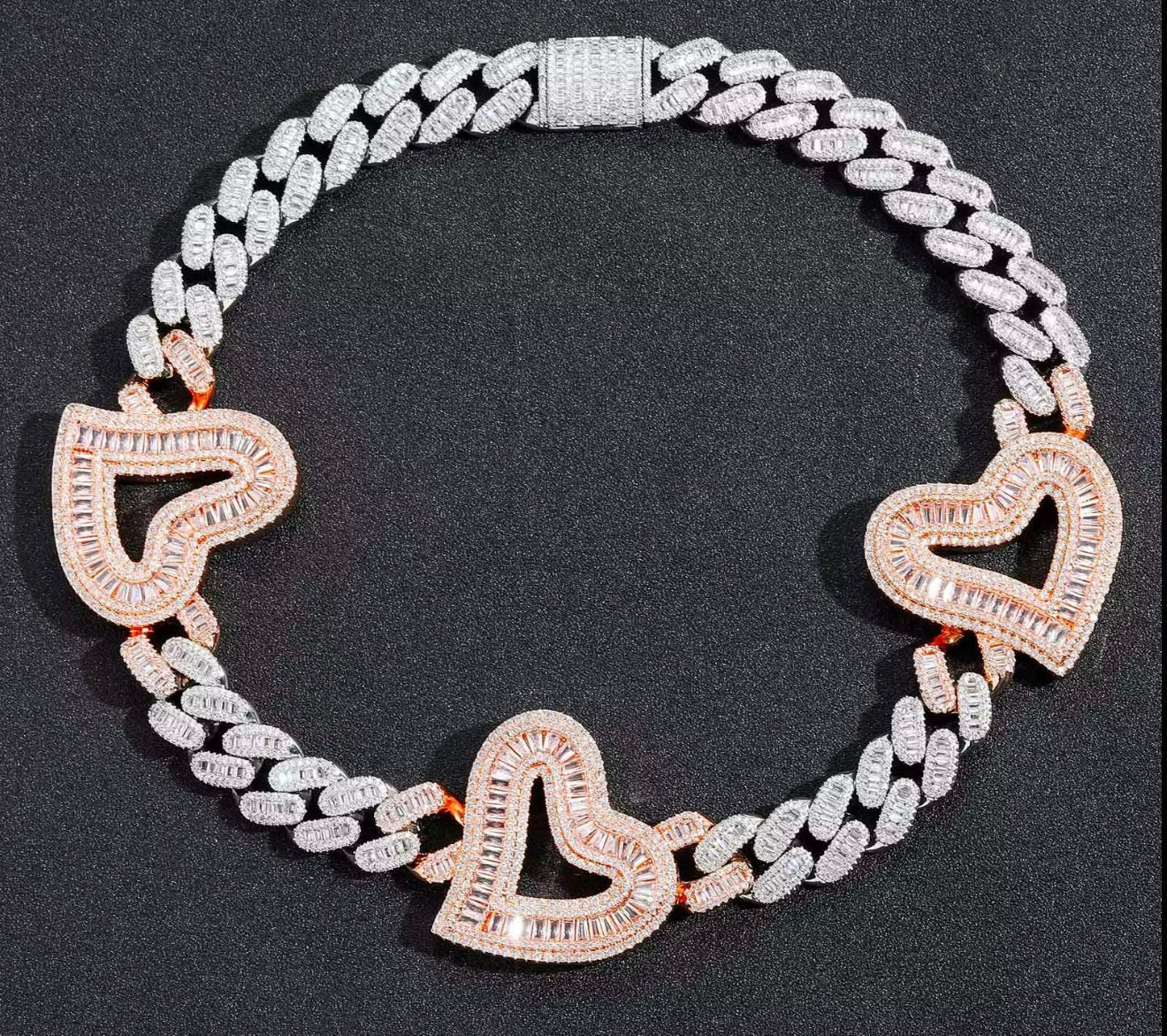 Baguette Heart Cuban Link Chain Necklace - Virtue JewelSilver16"Necklace