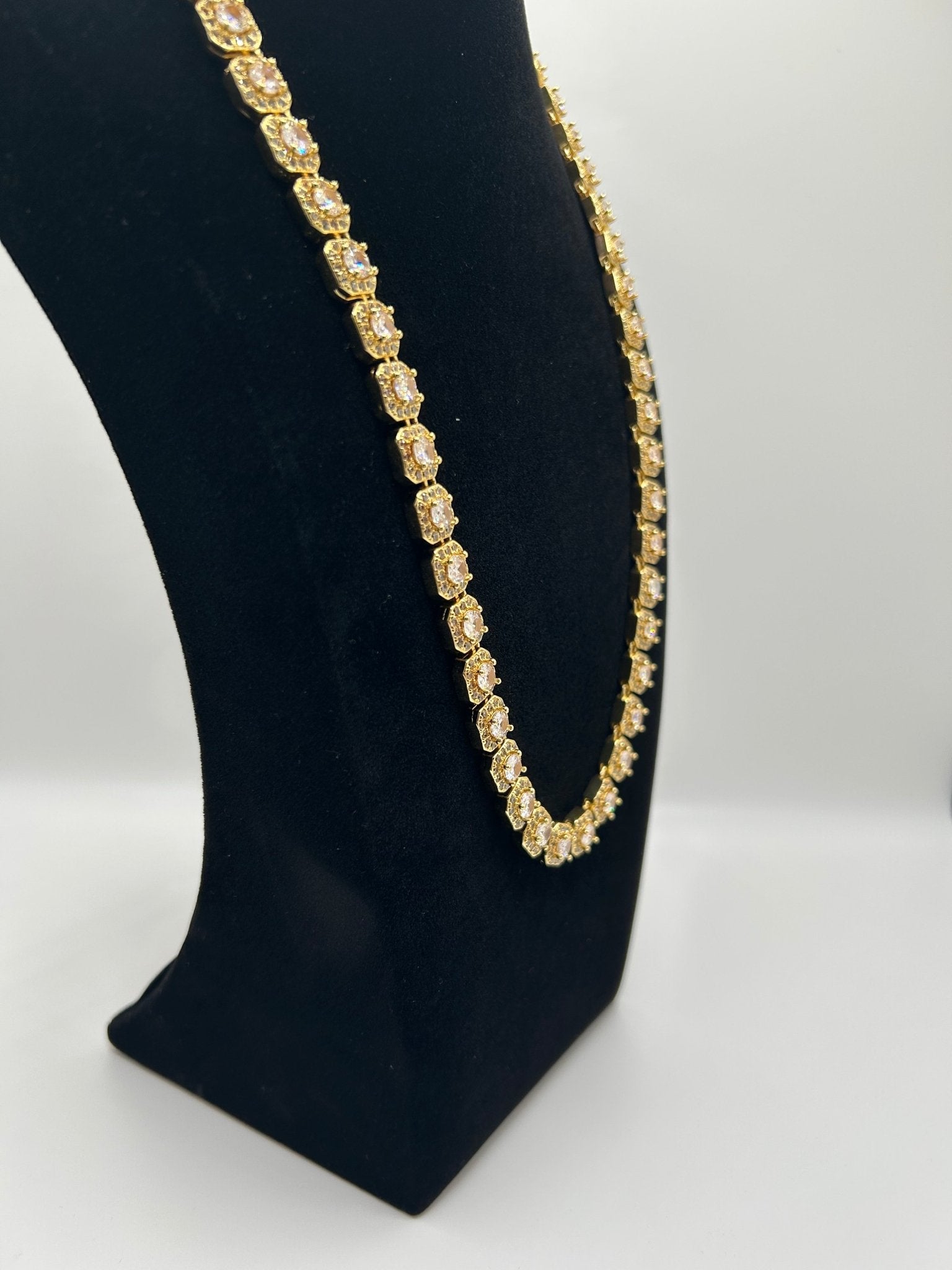 Cluster Gold Plated Stimulated Diamonds Iced Out Chain Necklace - Virtue Jewel18inch6inchJewelry Set