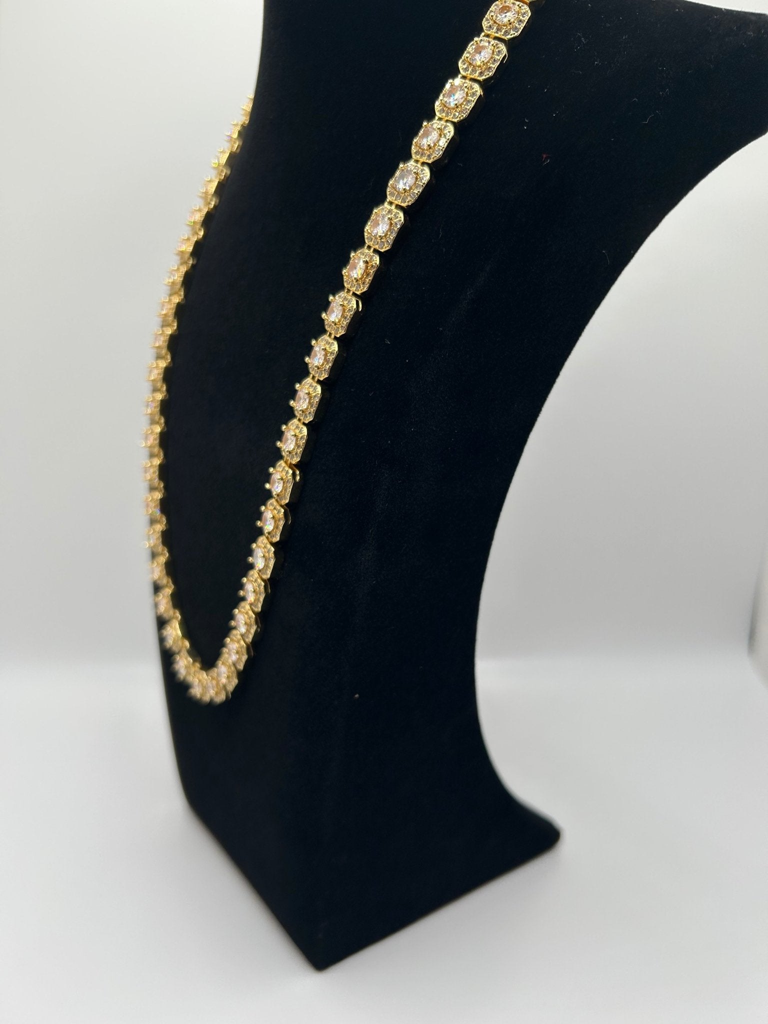 Cluster Gold Plated Stimulated Diamonds Iced Out Chain Necklace - Virtue Jewel18inch6inchJewelry Set