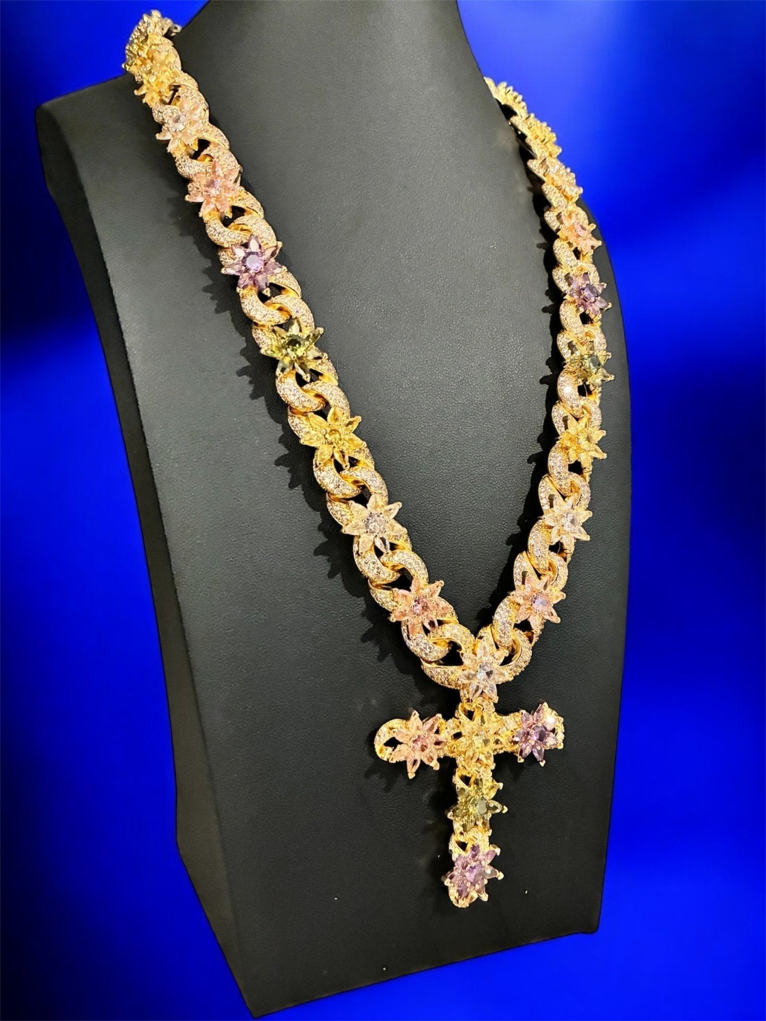 Colorful Flower Cross Cross Pendant Necklace Chain - JewelsGold20inch