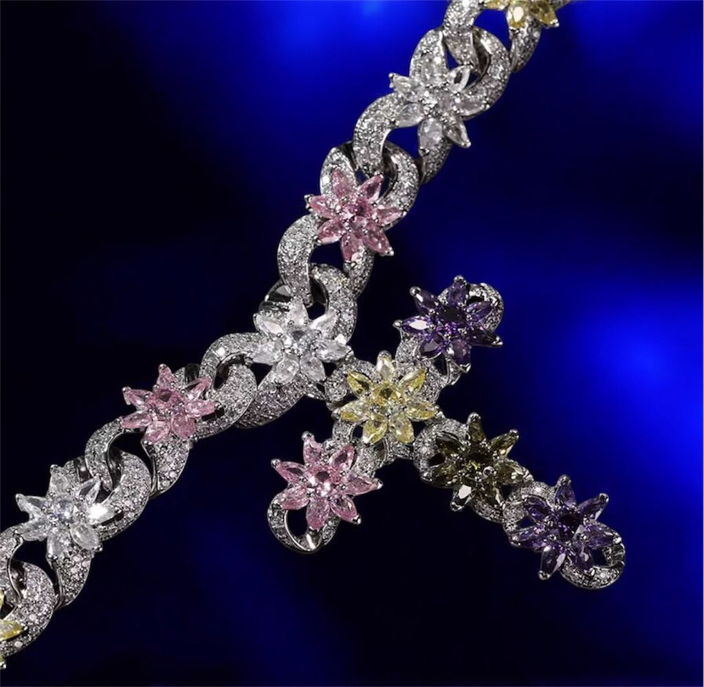 Colorful Flower Cross Cross Pendant Necklace Chain - JewelsGold20inch