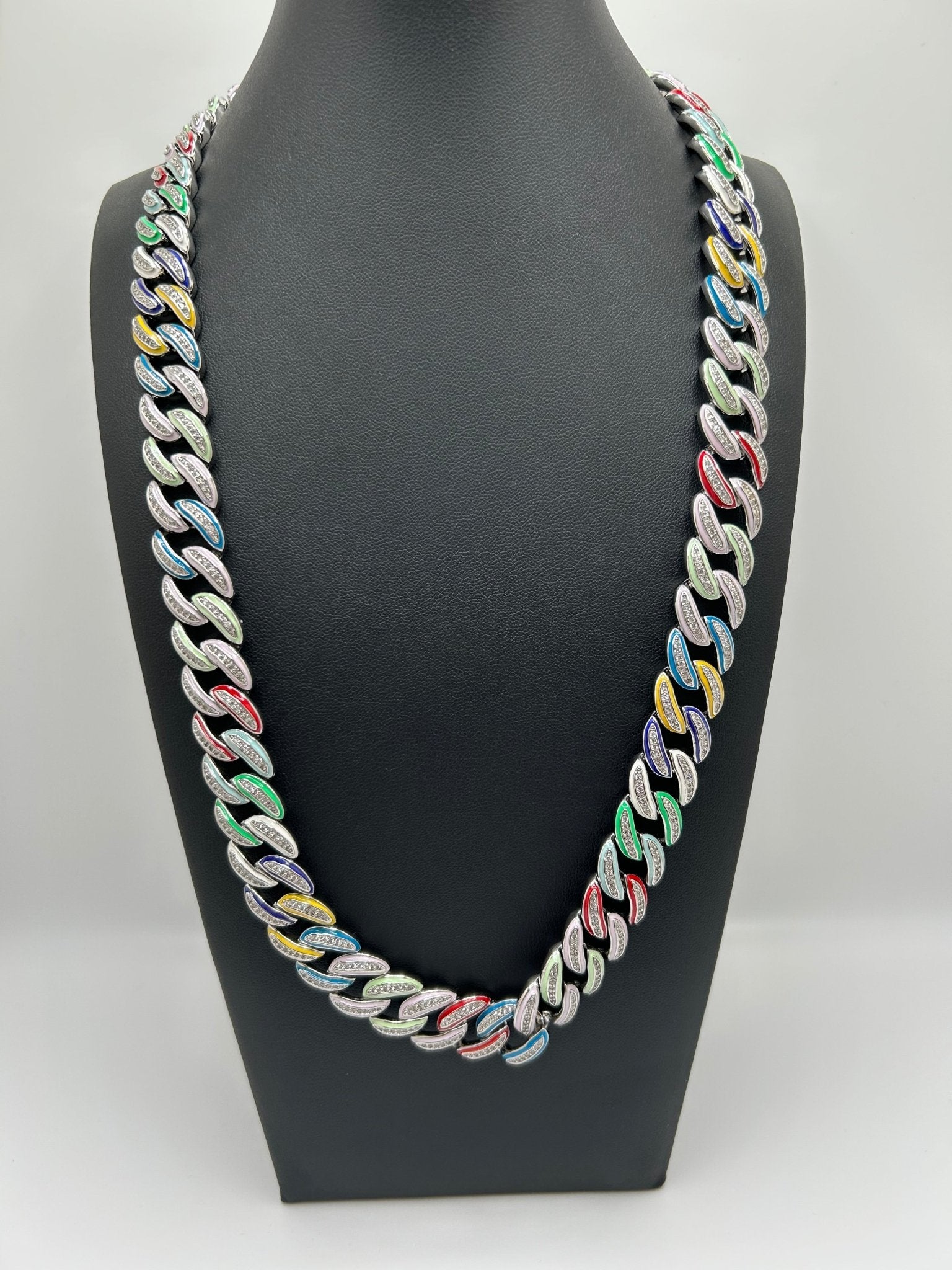 Colorful Multi Color Candy Cuban Iced Out Stimulated Diamonds Chain - Virtue JewelGold18inchChain Necklace