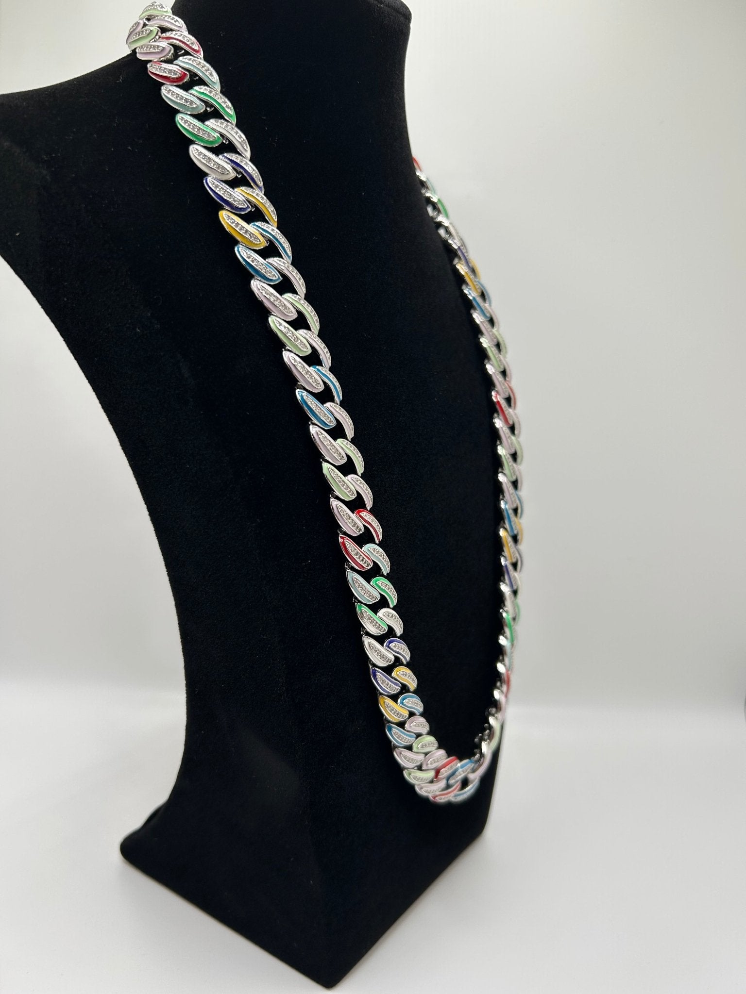 Colorful Multi Color Candy Cuban Iced Out Stimulated Diamonds Chain - Virtue JewelGold18inchChain Necklace