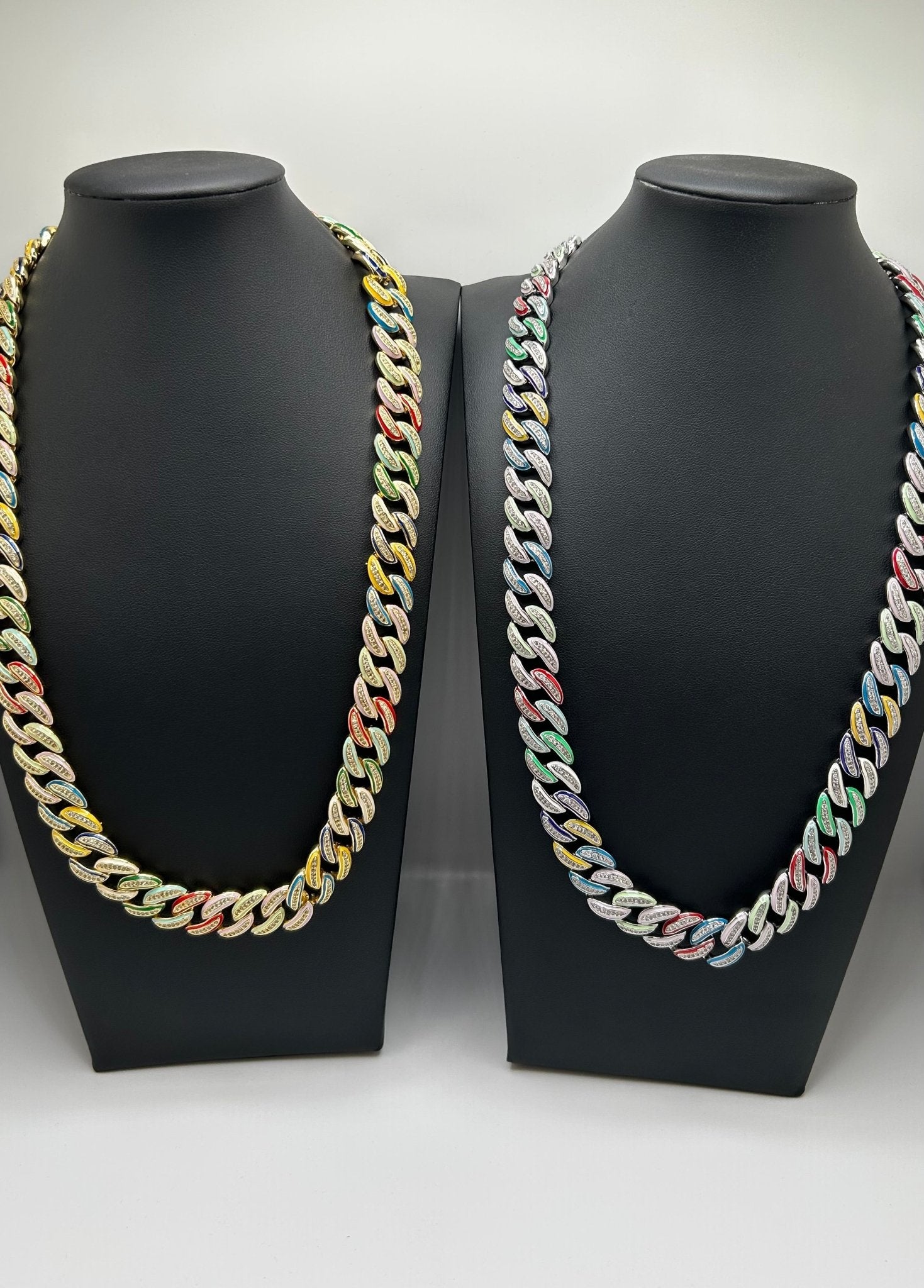 Colorful Multi Color Candy Cuban Iced Out Stimulated Diamonds Chain - Virtue JewelGold18inchChain Necklace