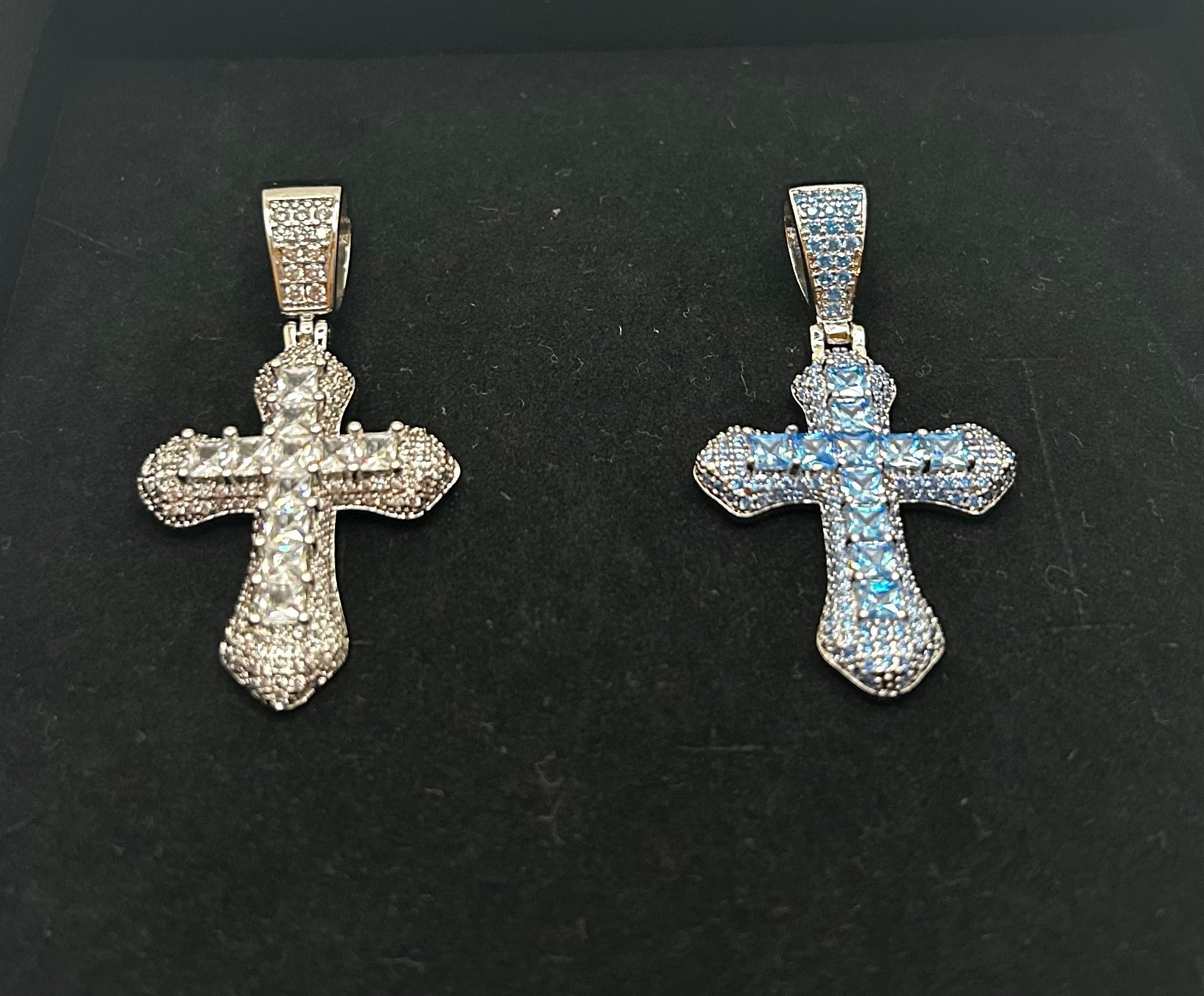Cross Crystal Studded Iced Out Stimulated Diamonds Pendant - Virtue JewelSilver & WhitePendant