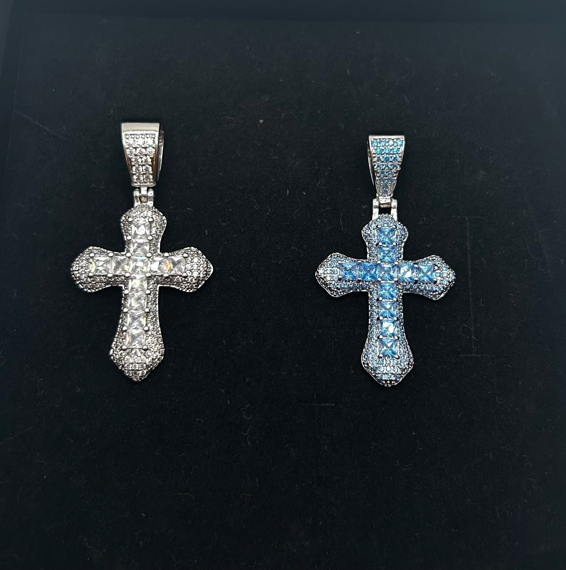 Cross Crystal Studded Iced Out Stimulated Diamonds Pendant - Virtue JewelSilver & WhitePendant