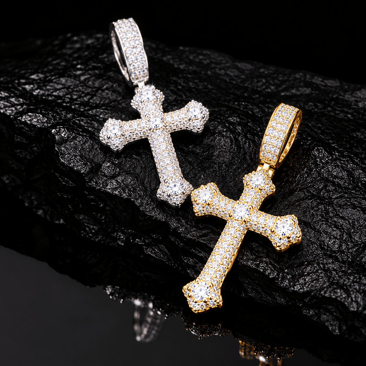 Cross Pendant Necklace – 925 Sterling Silver VVS Moissanite, Gold & White Gold - Virtue JewelGold