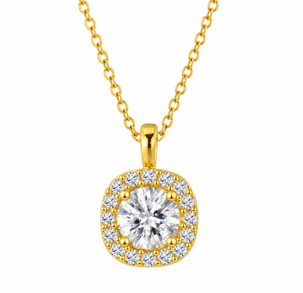 Cushion Halo Solitaire Pendant Necklace – 925 Silver Gold Plated - Virtue JewelSilver