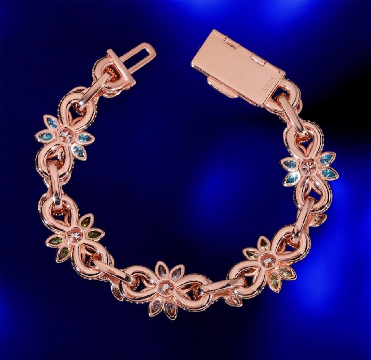 Diamond Flower 14K Gold Plated 925 Silver Moissanite Bracelet - JewelsRose gold7 inch