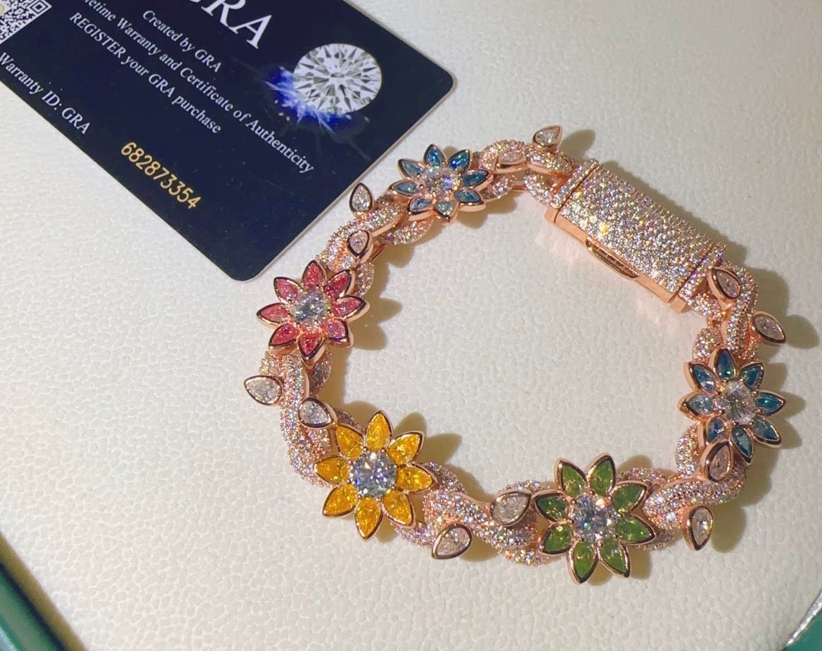 Diamond Flower 14K Gold Plated 925 Silver Moissanite Bracelet - Virtue JewelRose gold7 inch