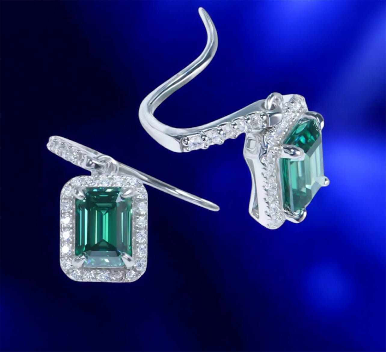 Emerald Square Green Moissanite Diamonds 925 Silver Earring - Jewels5*7mm