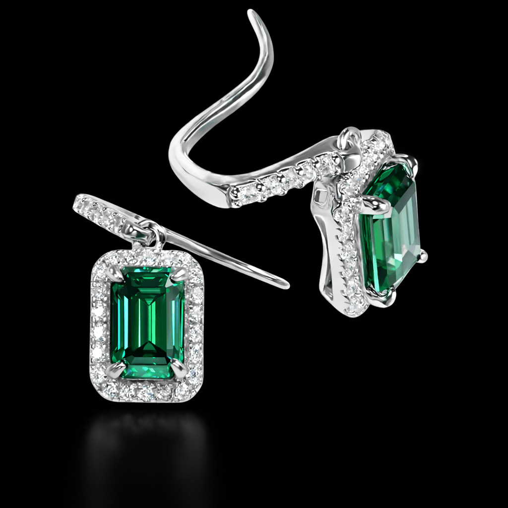 Emerald Square Green Moissanite Diamonds 925 Silver Earring - Virtue Jewel5*7mm