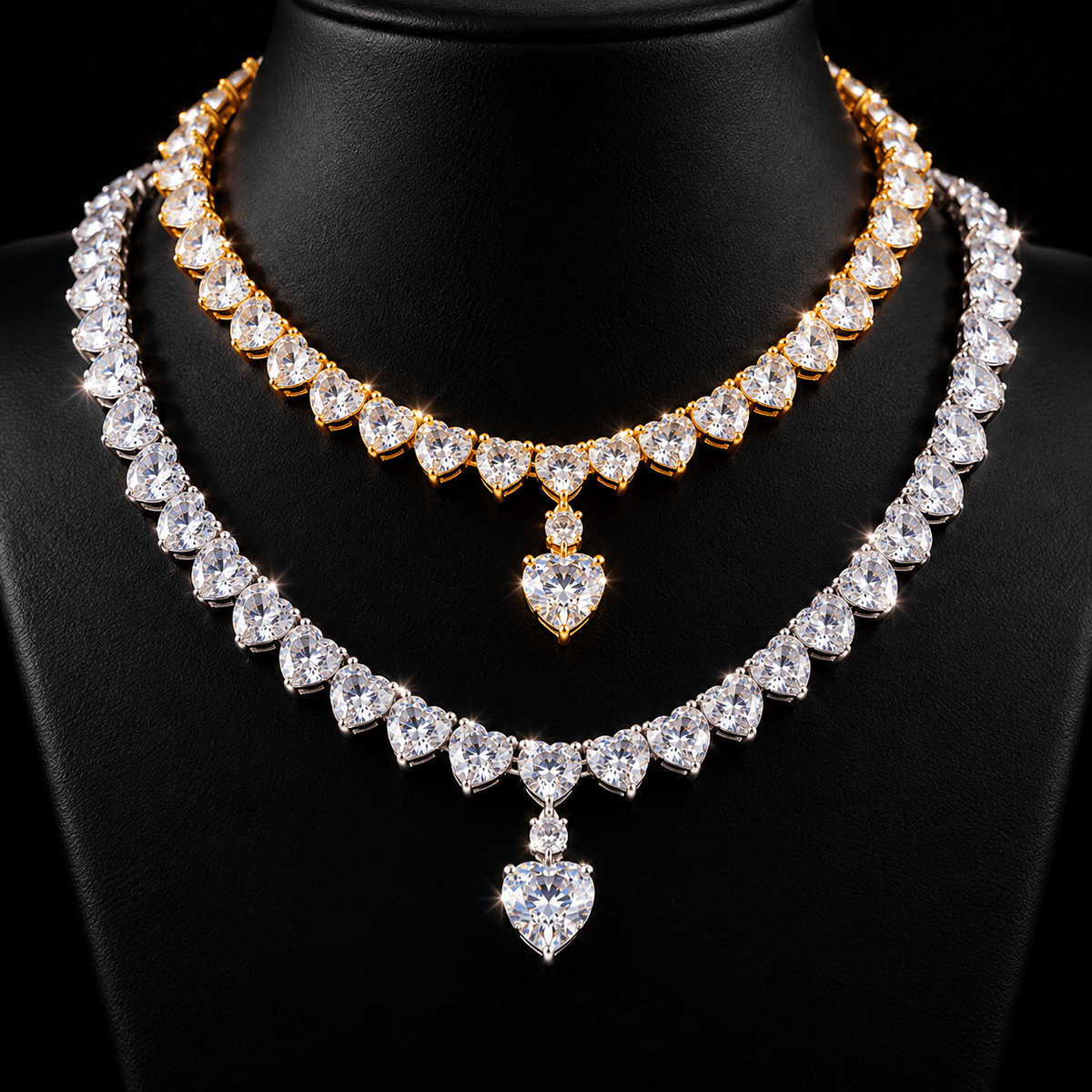Eternal Love Heart-Cut Tennis Necklace – Gold & Silver - Virtue JewelGold