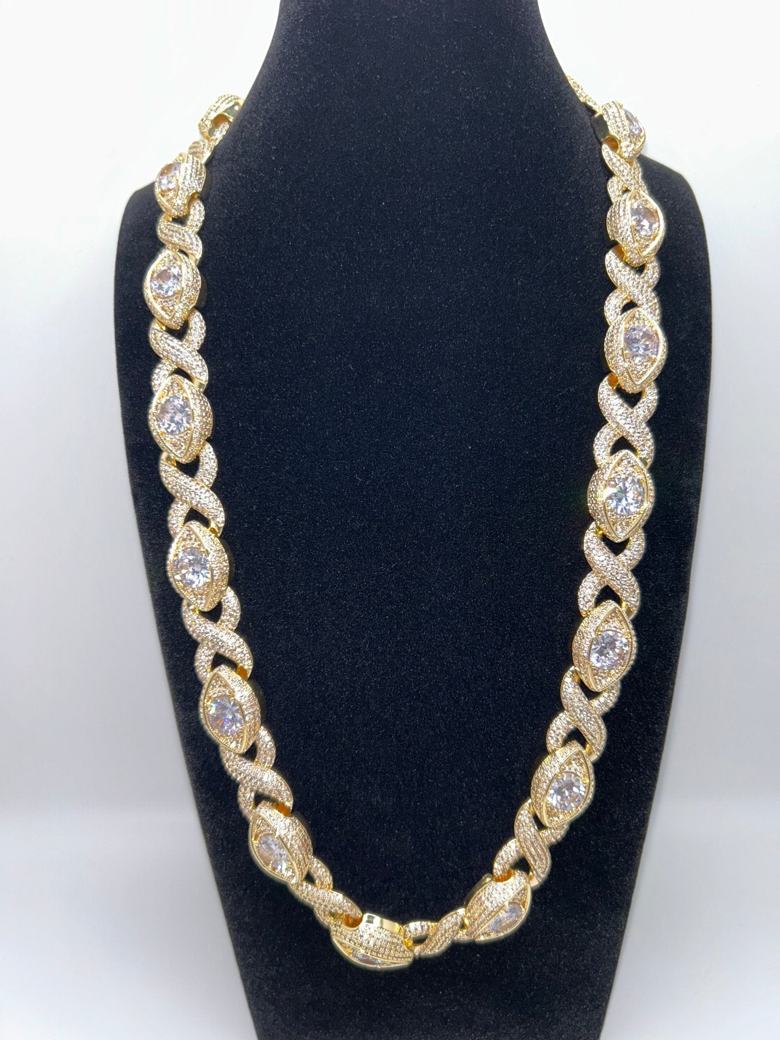 Evil Eye Gold Plated Elegant Iced Out Stimulated Diamonds Chain Necklace - Virtue Jewel18inchChain Necklace