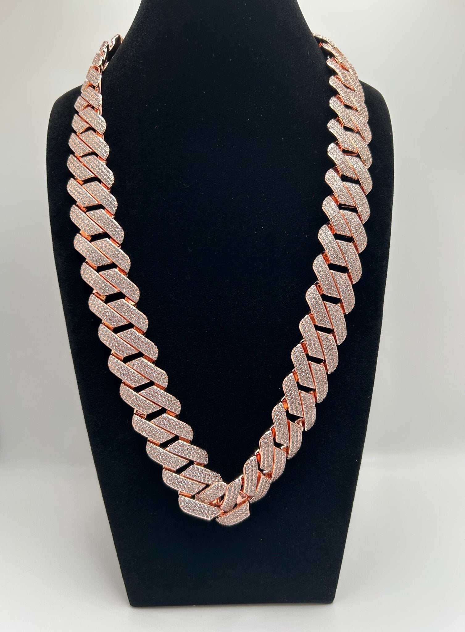 Flat Square Cut Rose Gold Plated Cuban Iced Out Stimulated Diamonds Chain - Virtue Jewel20inchChain Necklace