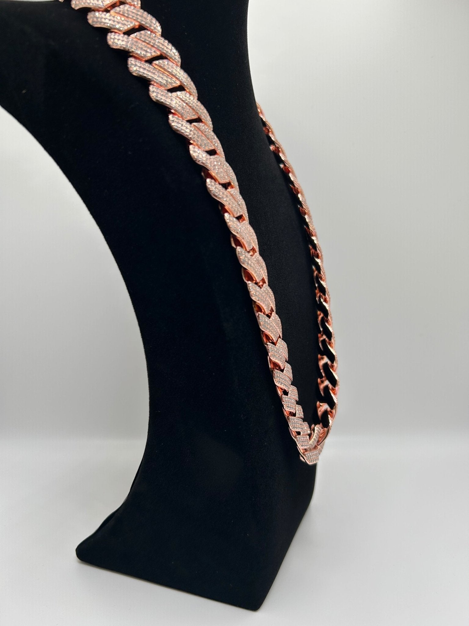 Flat Square Cut Rose Gold Plated Cuban Iced Out Stimulated Diamonds Chain - Virtue Jewel20inchChain Necklace