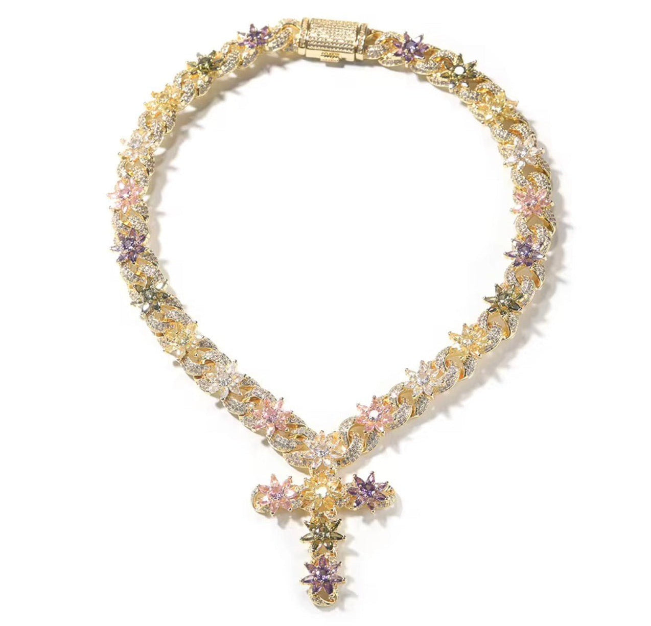 Floral Cross Statement Necklace - Virtue JewelGold17.5"Chain