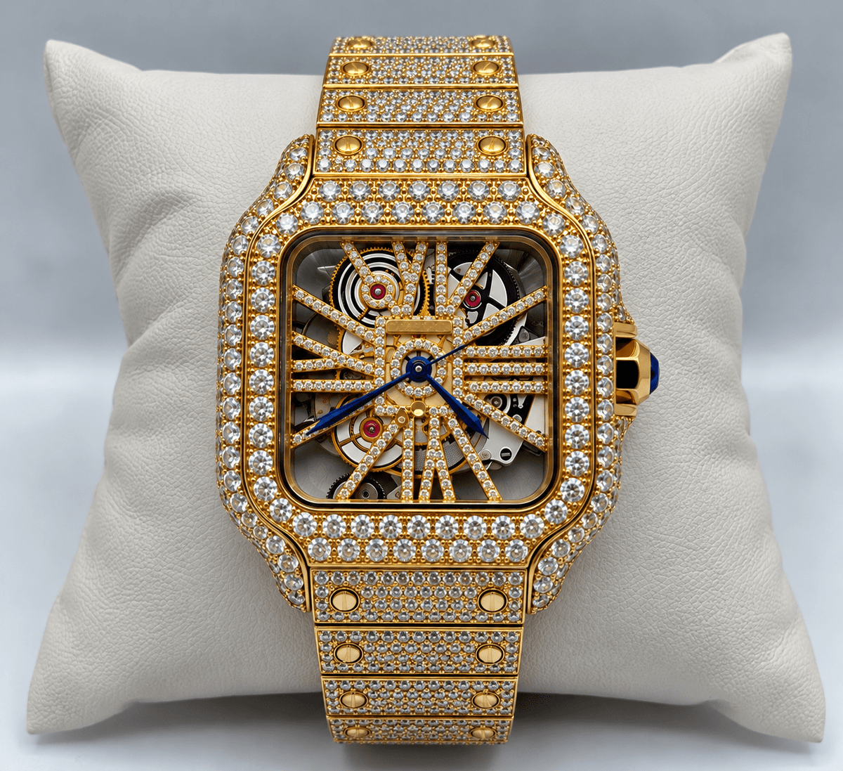 Fully Iced-Out Skeleton Dial Watch – Silver, Gold & Rose Gold - Virtue JewelSilver
