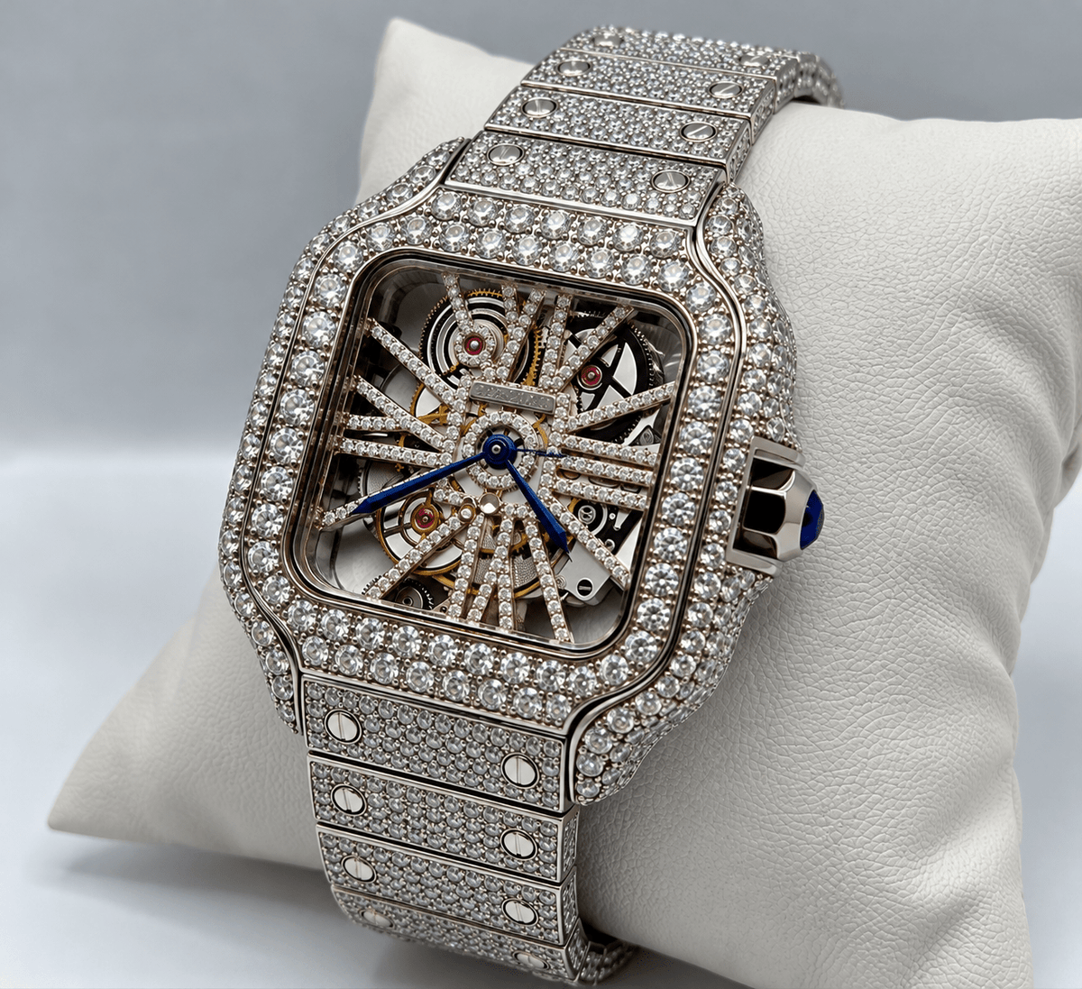 Fully Iced-Out Skeleton Dial Watch – Silver, Gold & Rose Gold - Virtue JewelSilver