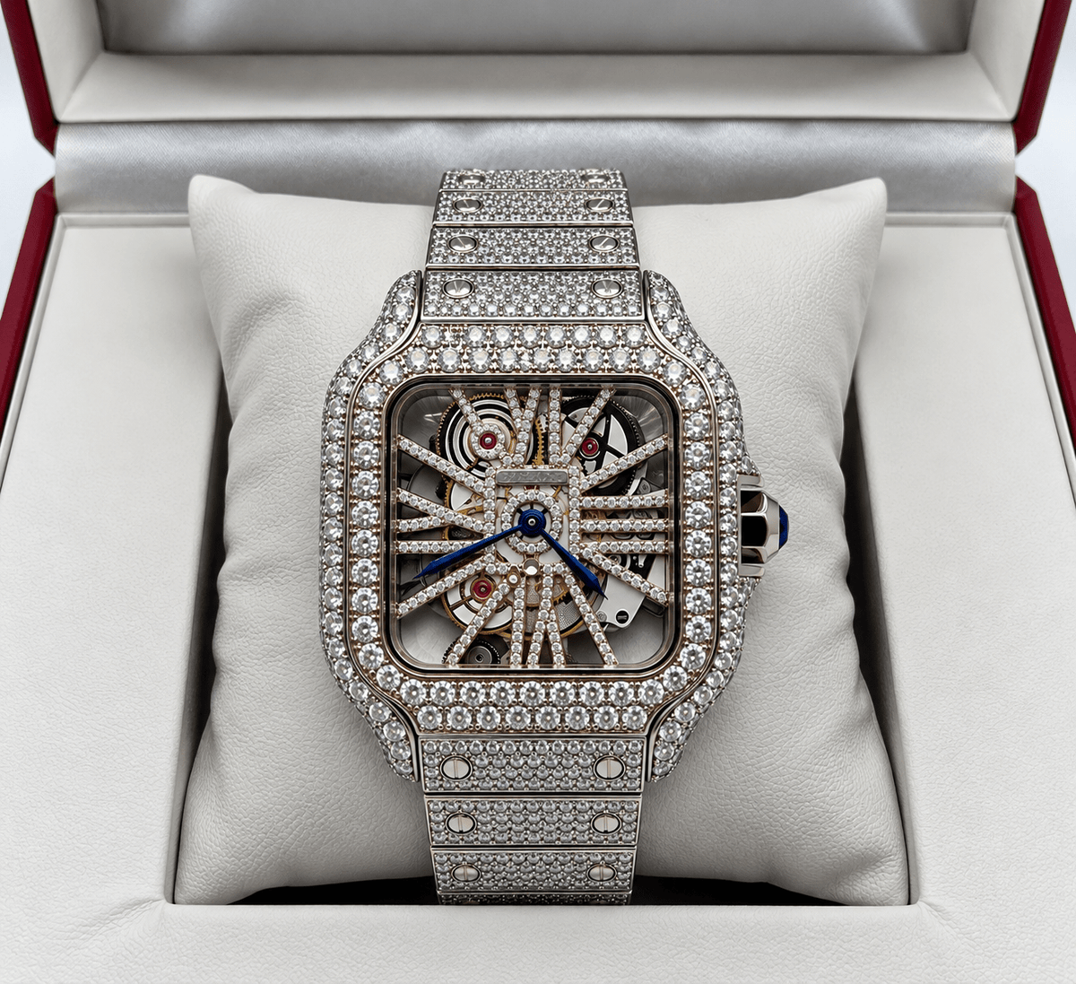 Fully Iced-Out Skeleton Dial Watch – Silver, Gold & Rose Gold - Virtue JewelSilver