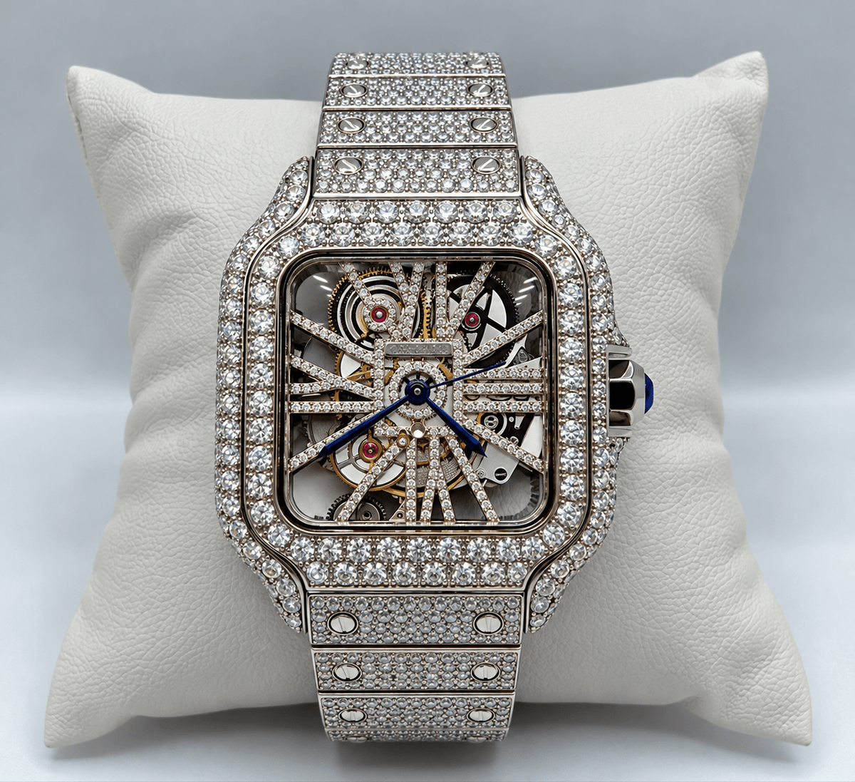 Fully Iced-Out Skeleton Dial Watch – Silver, Gold & Rose Gold - Virtue JewelSilver