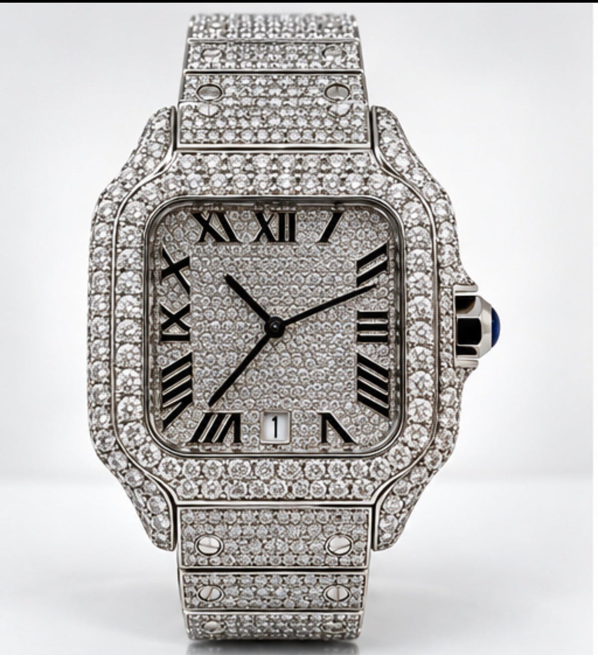 Fully Iced-Out Square Automatic Watch – Silver, Gold & Rose Gold- Roman Numerals - Virtue JewelSilver