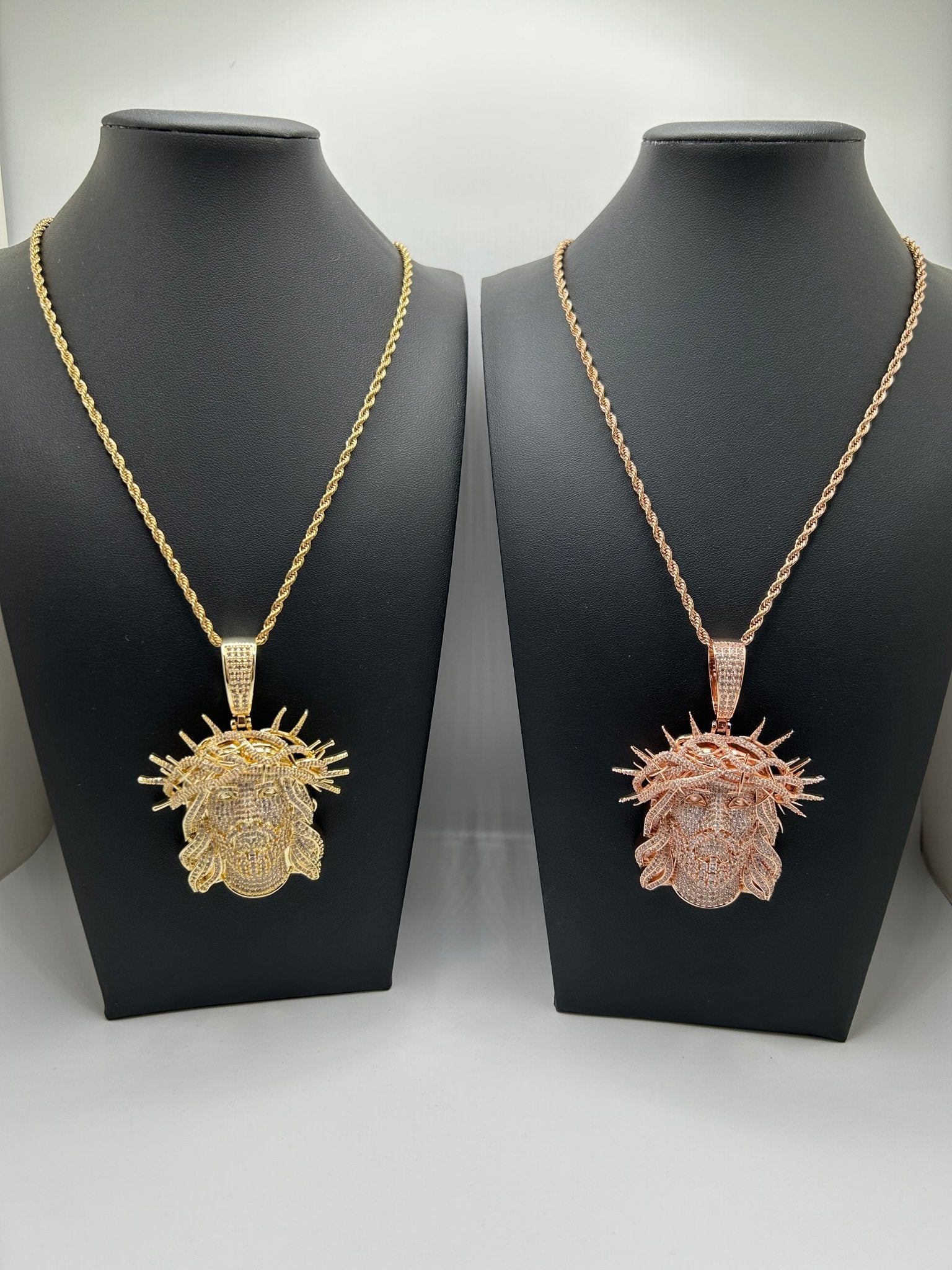 Gold & Rose Gold Rope Chain Necklace & Jesus Thorn Pendant Set - Virtue JewelRose Gold18