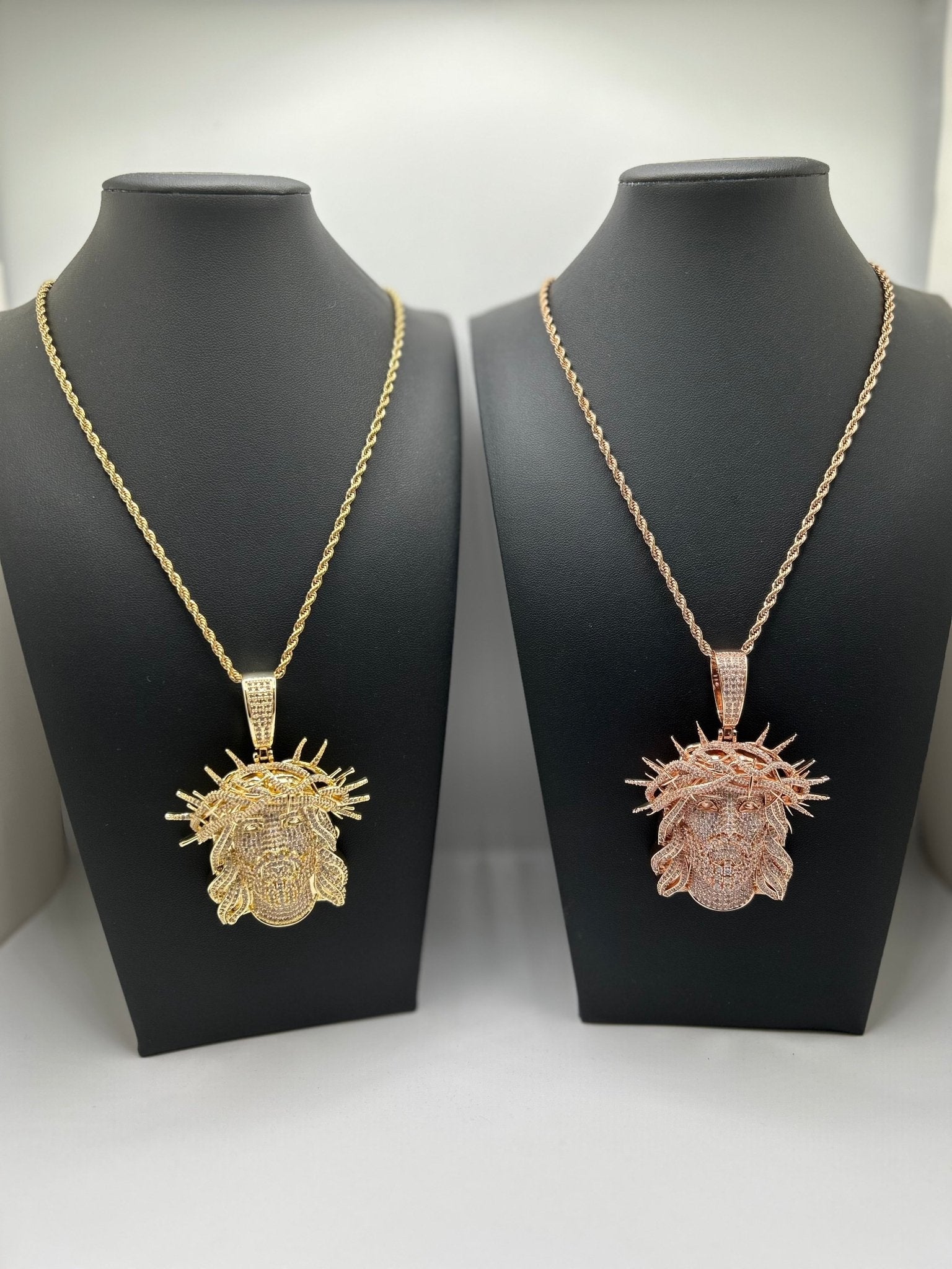 Gold & Rose Gold Rope Chain Necklace & Jesus Thorn Pendant Set - Virtue JewelRose Gold18
