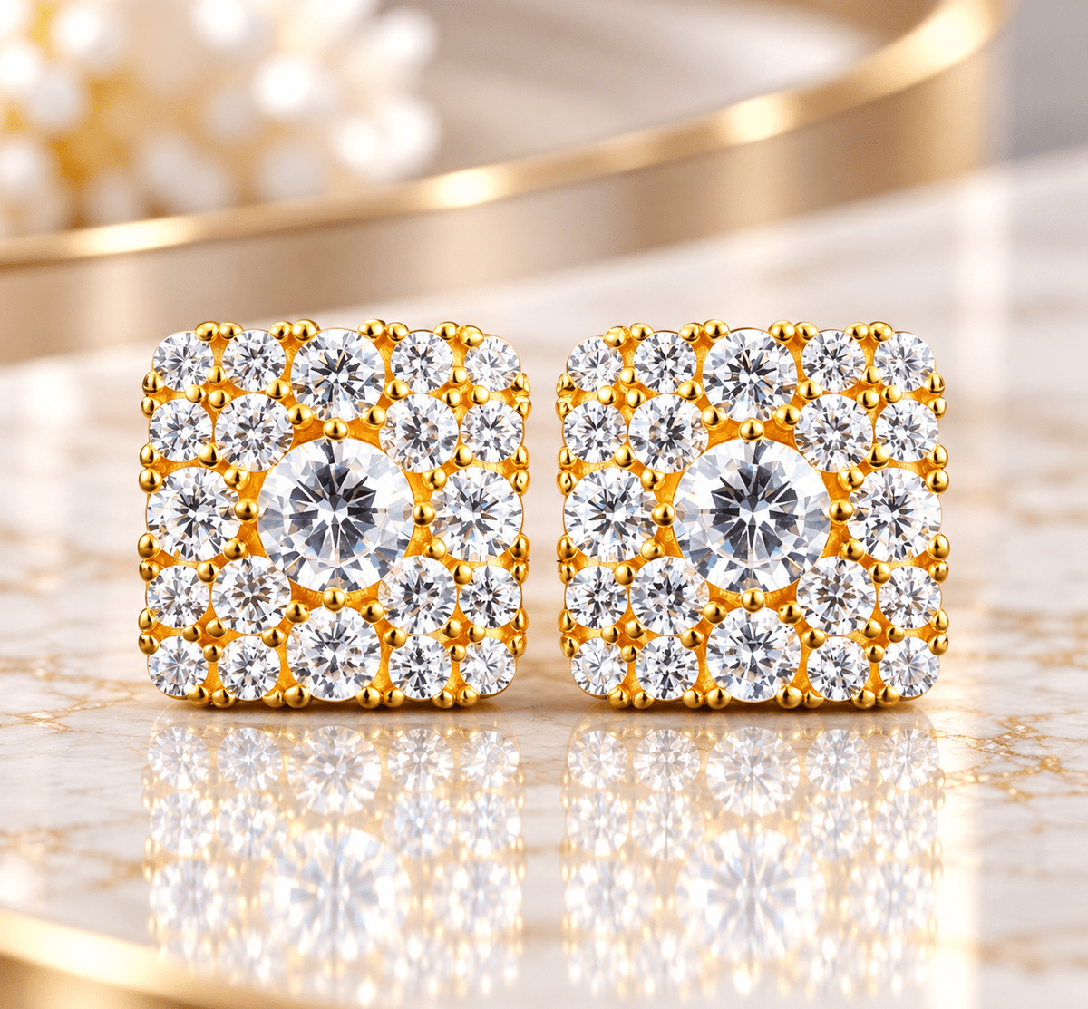 GRA Certified Square Cluster Halo Stud Earrings – 925 Sterling Silver VVS Moissanite - Virtue JewelWhite GoldEarrings