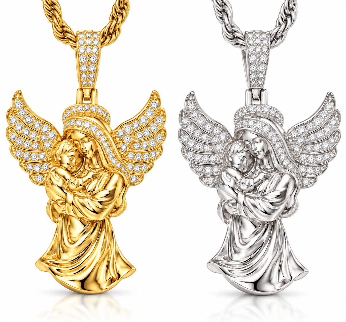 Guardian Angel Virgin Mary Pendant – 925 Sterling Silver VVS Moissanite - Virtue JewelWhite GoldPendant