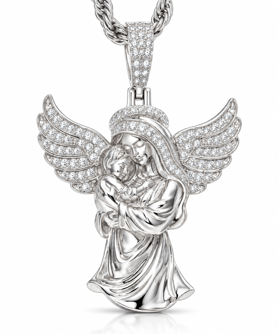 Guardian Angel Virgin Mary Pendant – 925 Sterling Silver VVS Moissanite - Virtue JewelWhite GoldPendant