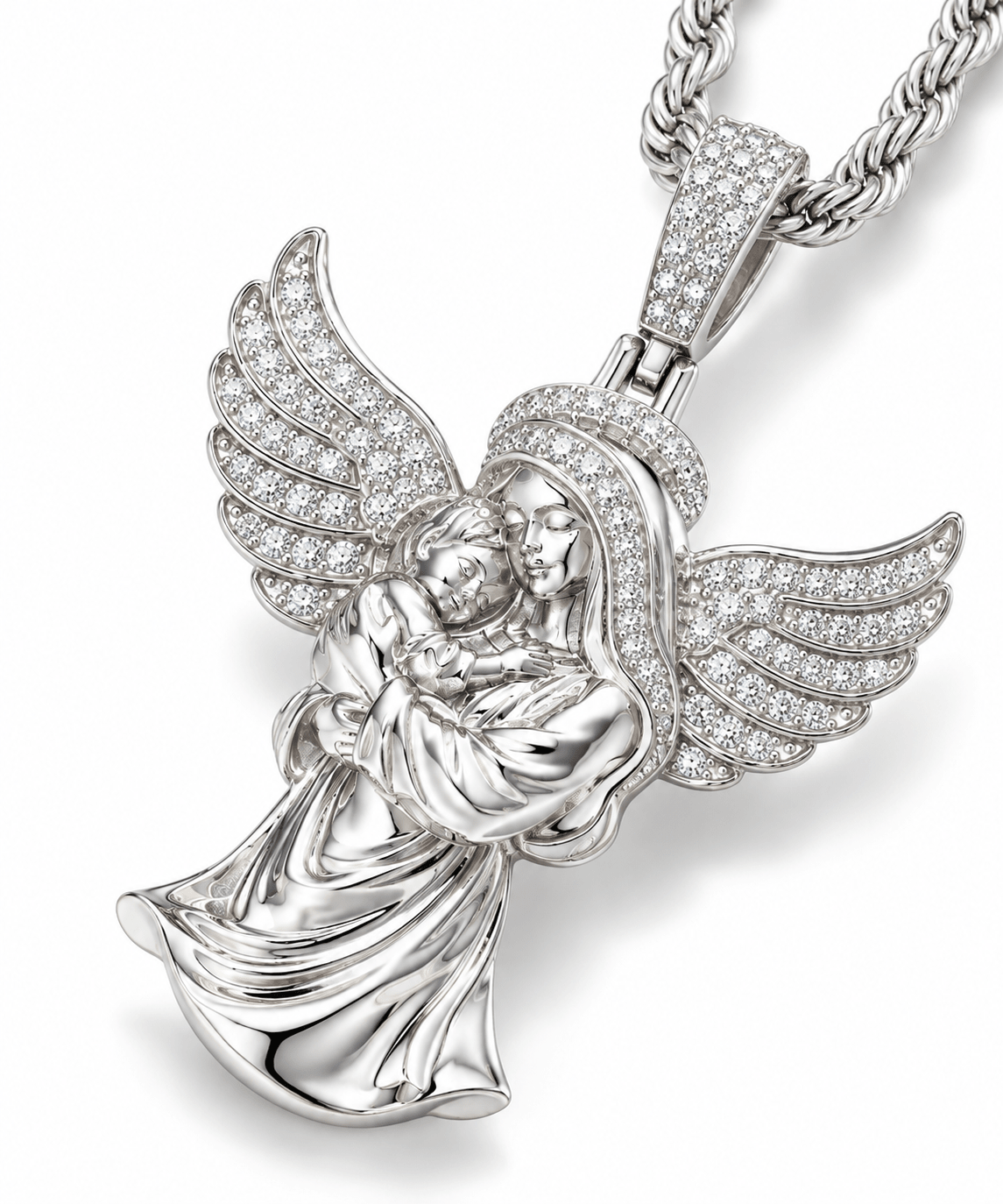 Guardian Angel Virgin Mary Pendant – 925 Sterling Silver VVS Moissanite - Virtue JewelWhite GoldPendant