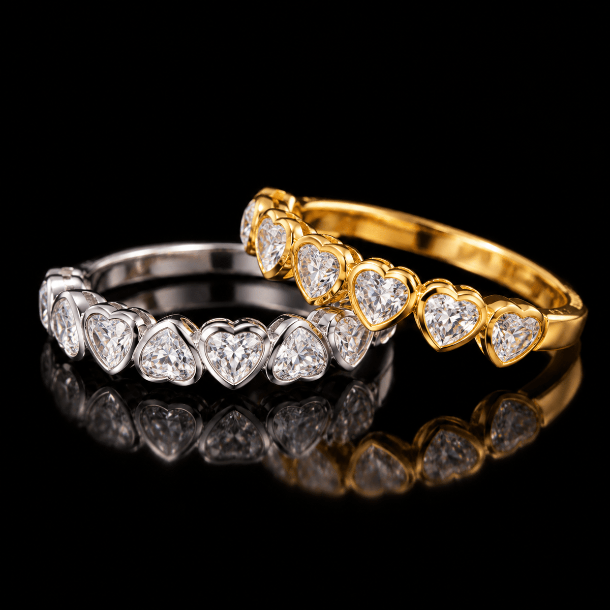 Heart Bezel Stackable Ring – 925 Sterling Silver CZ, Silver & Gold - Virtue Jewel6