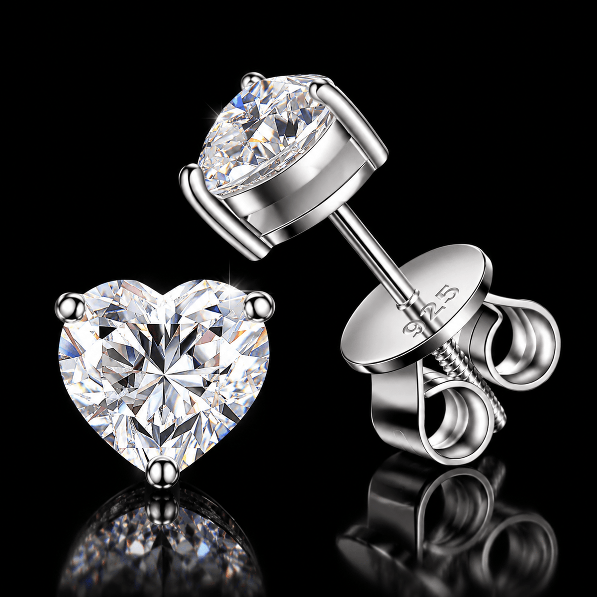 Heart Moissanite Stud Earrings – VVS D Color, 925 Sterling Silver, White Gold - Virtue Jewel