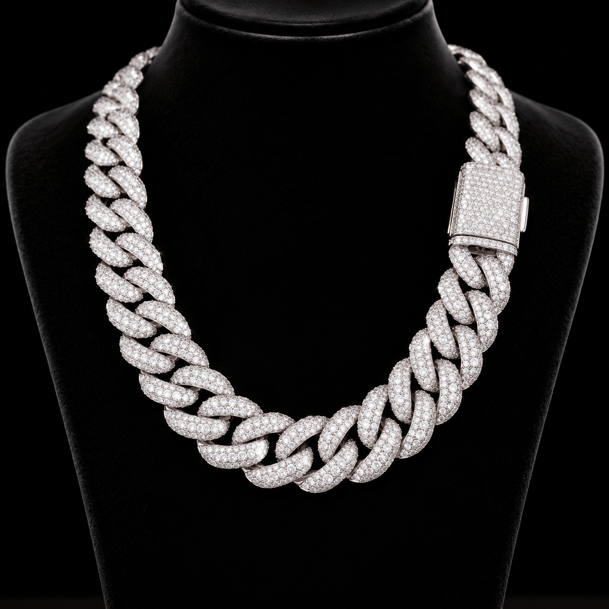 Heavy 15mm/18mm Miami Cuban Chain – Full VVS Moissanite Pavé - Virtue JewelSilver18’’