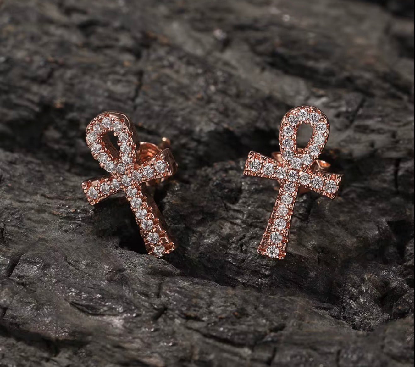 Iced Ankh Cross Stud Earrings - Virtue JewelSilverEarrings