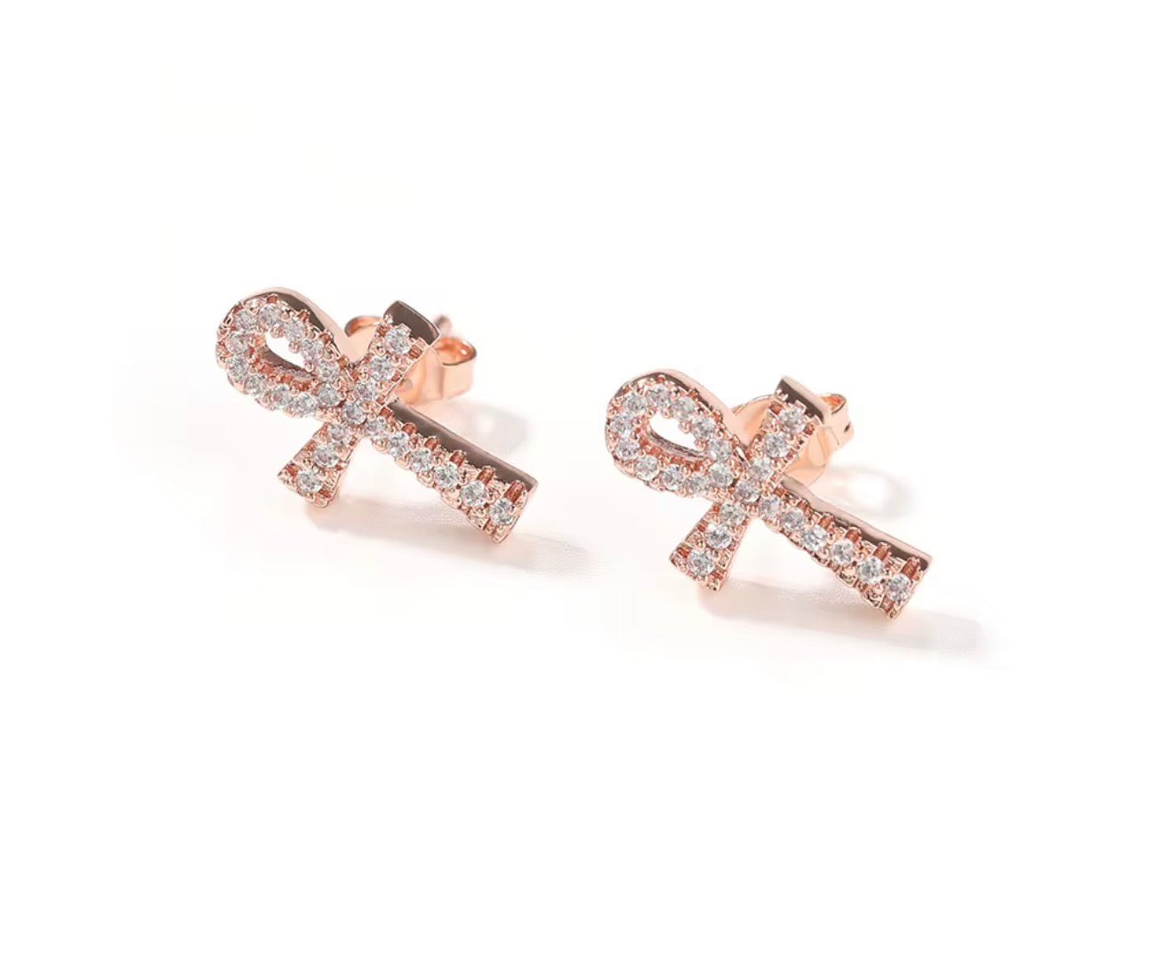 Iced Ankh Cross Stud Earrings - Virtue JewelSilverEarrings