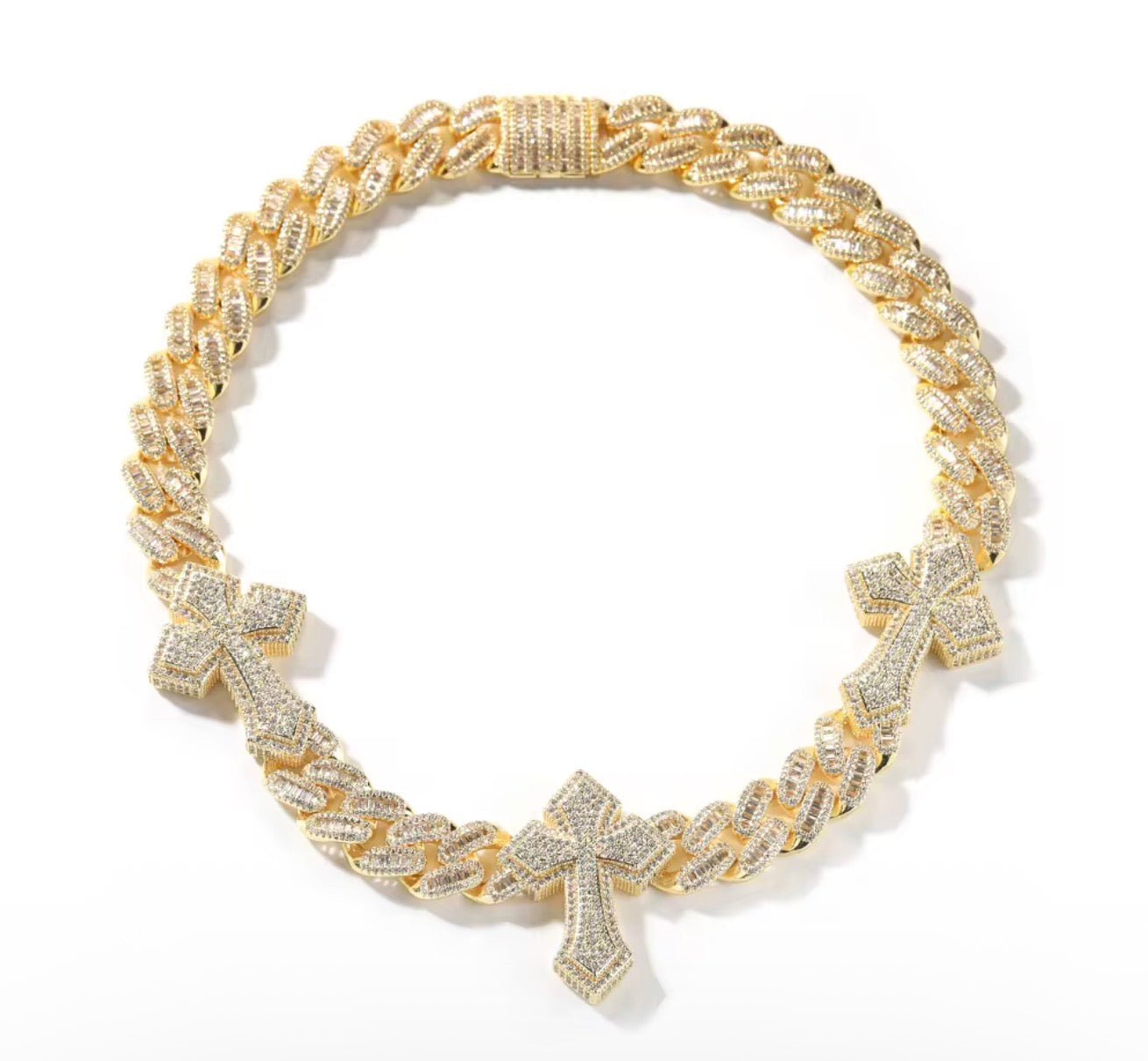 Iced Cross Cuban Link Chain - Virtue JewelGold16"Necklace