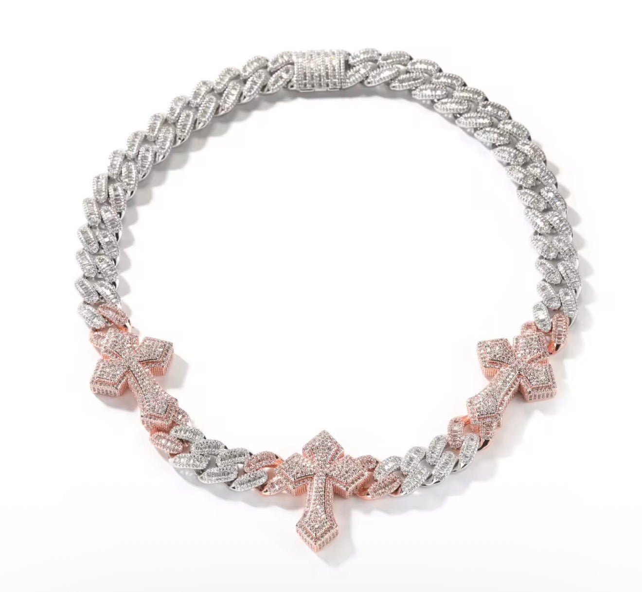 Iced Cross Cuban Link Chain - Virtue JewelGold16"Necklace
