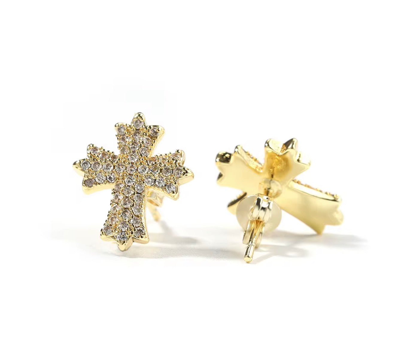 Iced Gothic Cross Stud Earrings - Virtue JewelGoldEarrings