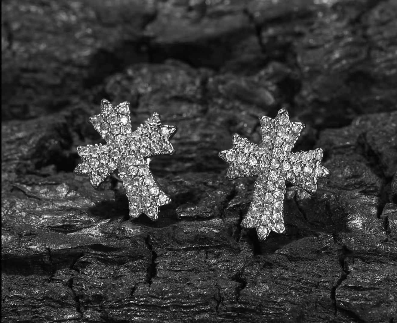 Iced Gothic Cross Stud Earrings - Virtue JewelGoldEarrings