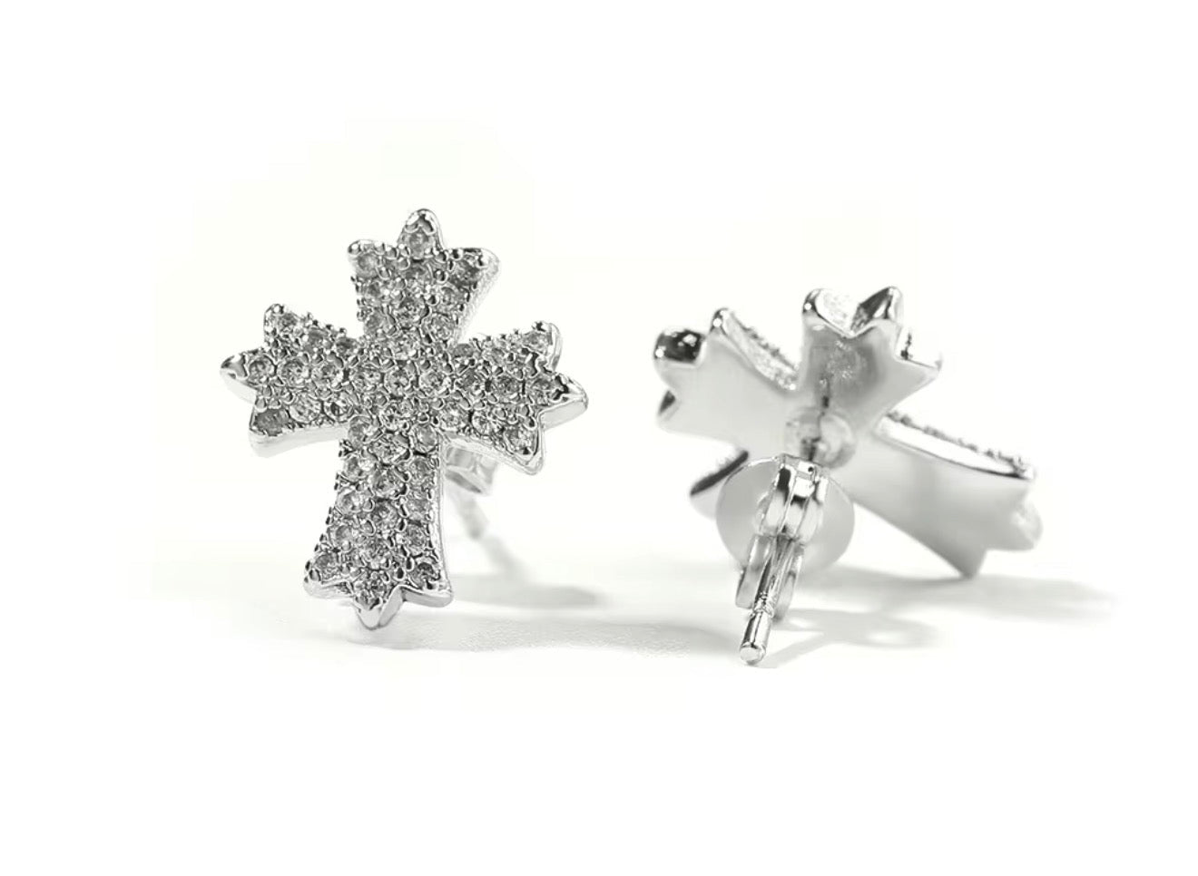 Iced Gothic Cross Stud Earrings - Virtue JewelGoldEarrings