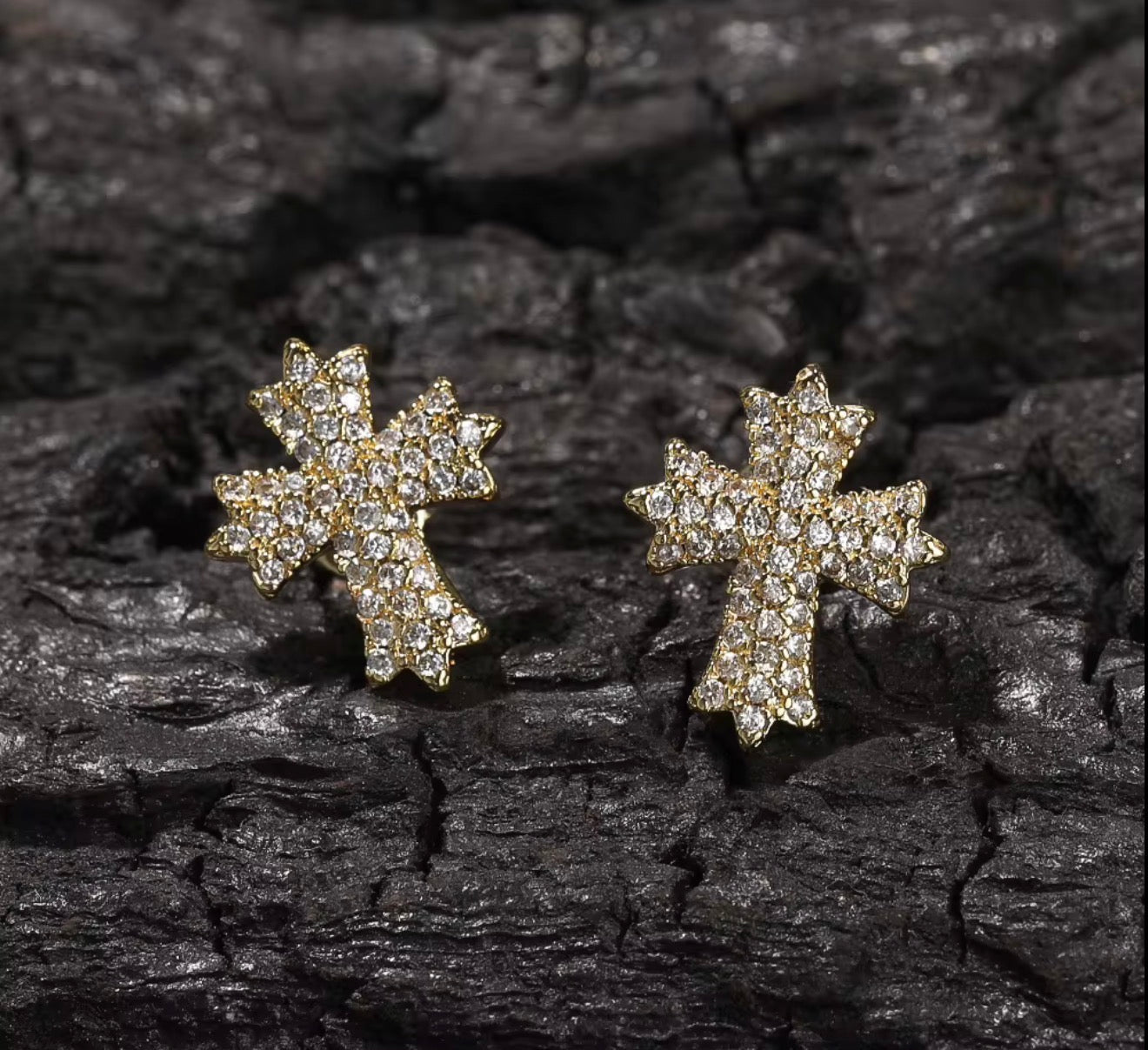 Iced Gothic Cross Stud Earrings - Virtue JewelGoldEarrings