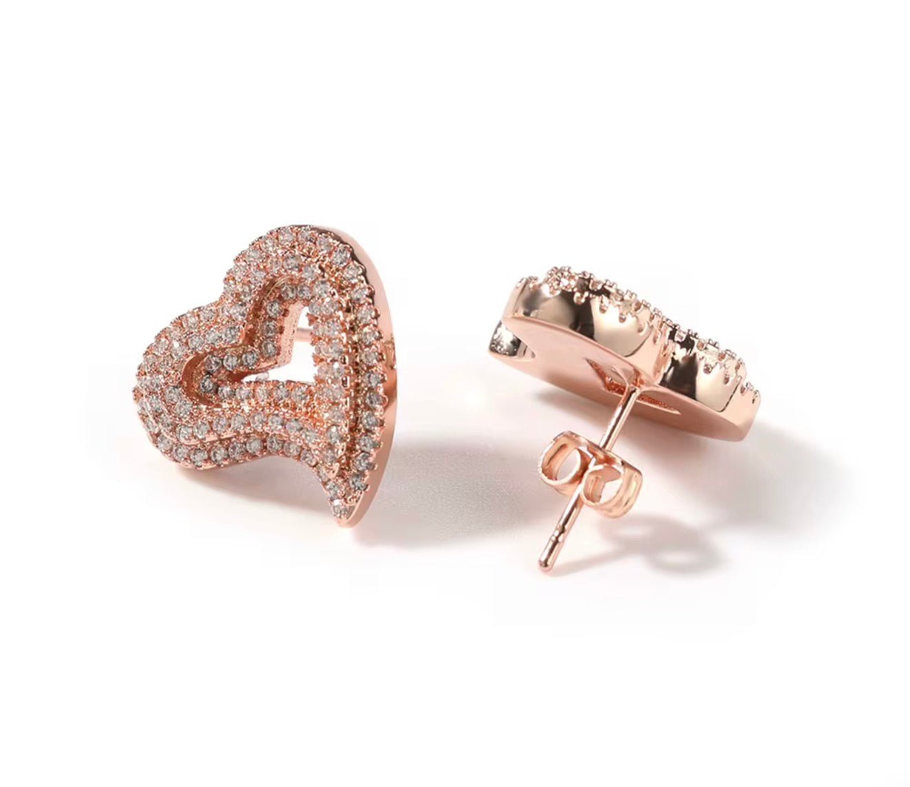 Iced Heart Stud Earrings - Virtue JewelGoldEarrings