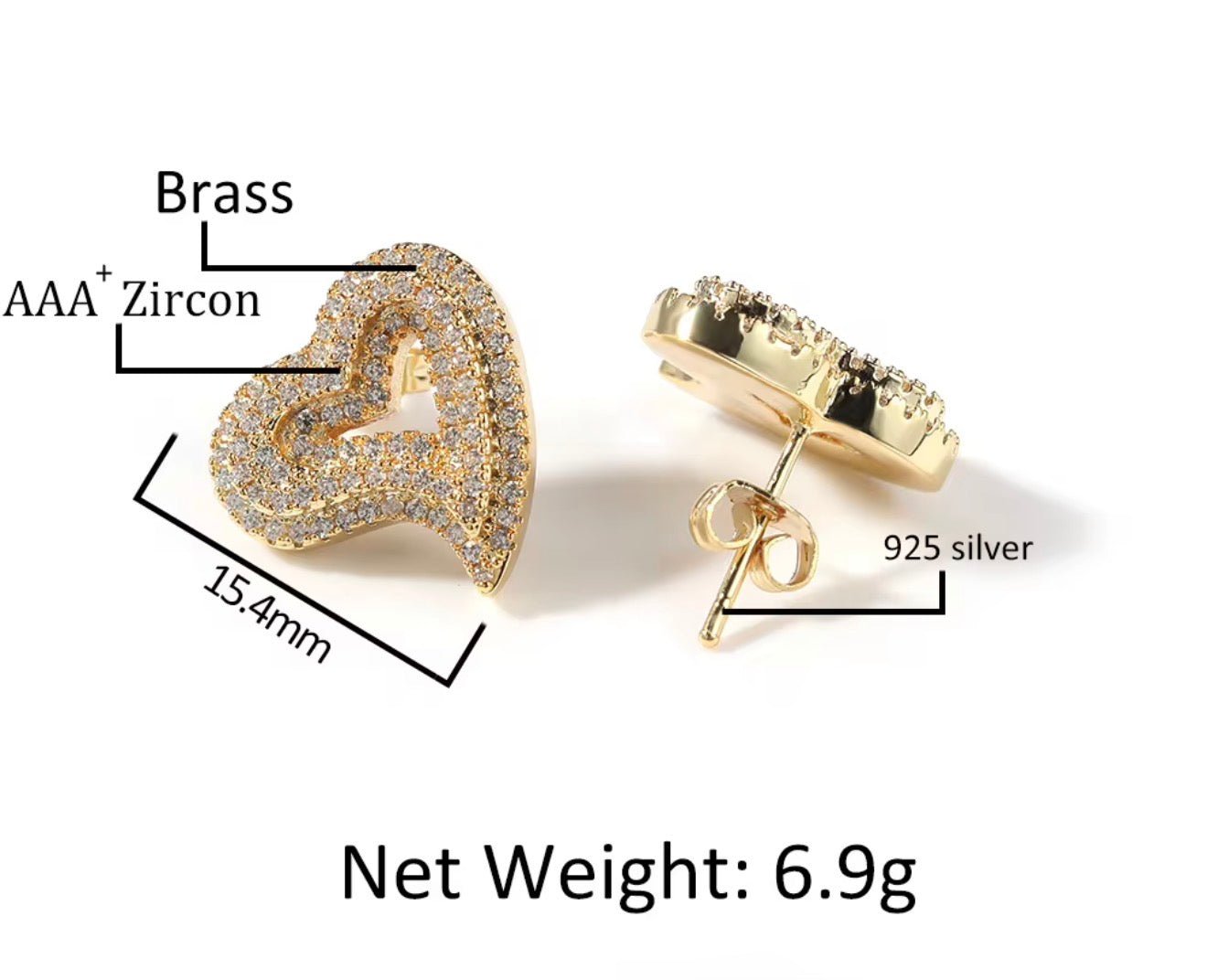 Iced Heart Stud Earrings - Virtue JewelGoldEarrings