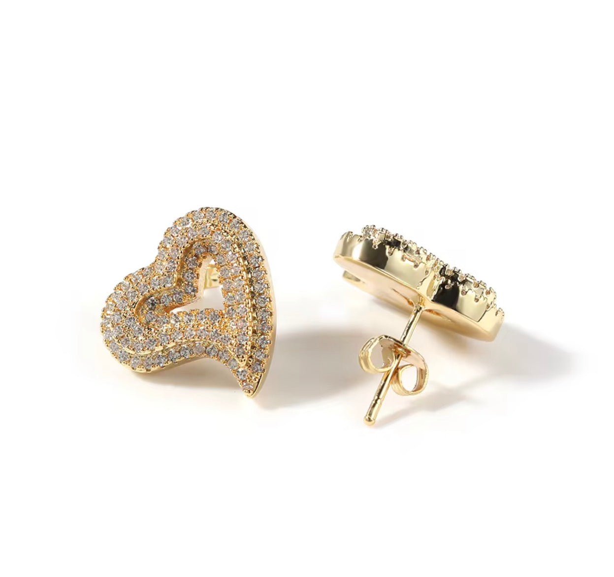 Iced Heart Stud Earrings - Virtue JewelGoldEarrings