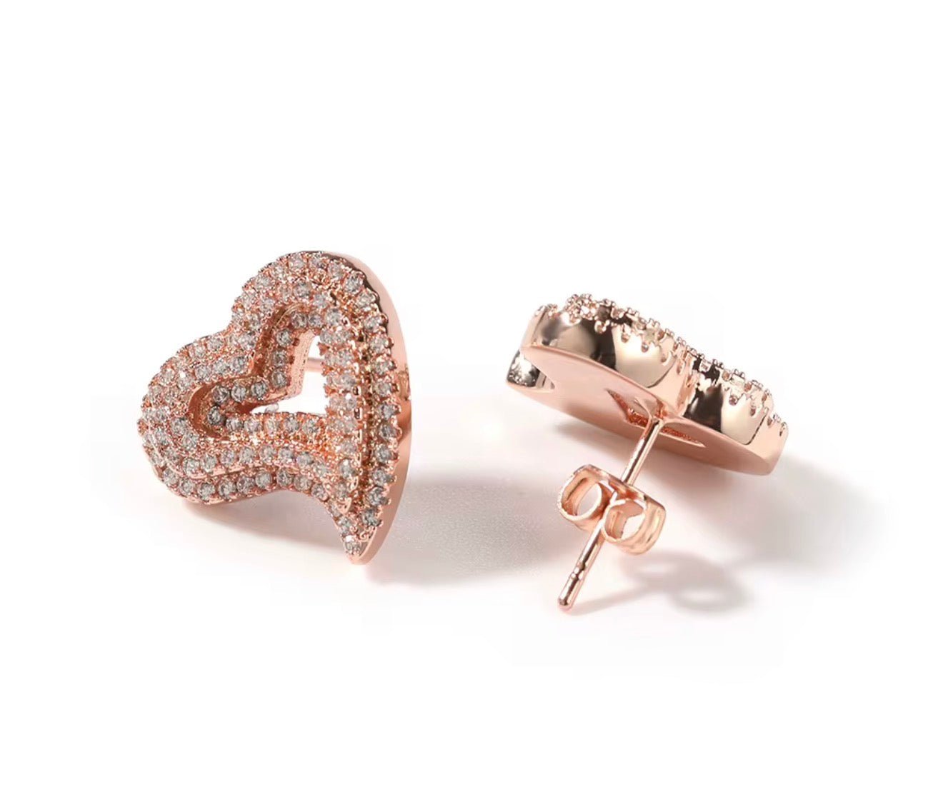Iced Heart Stud Earrings - Virtue JewelGoldEarrings